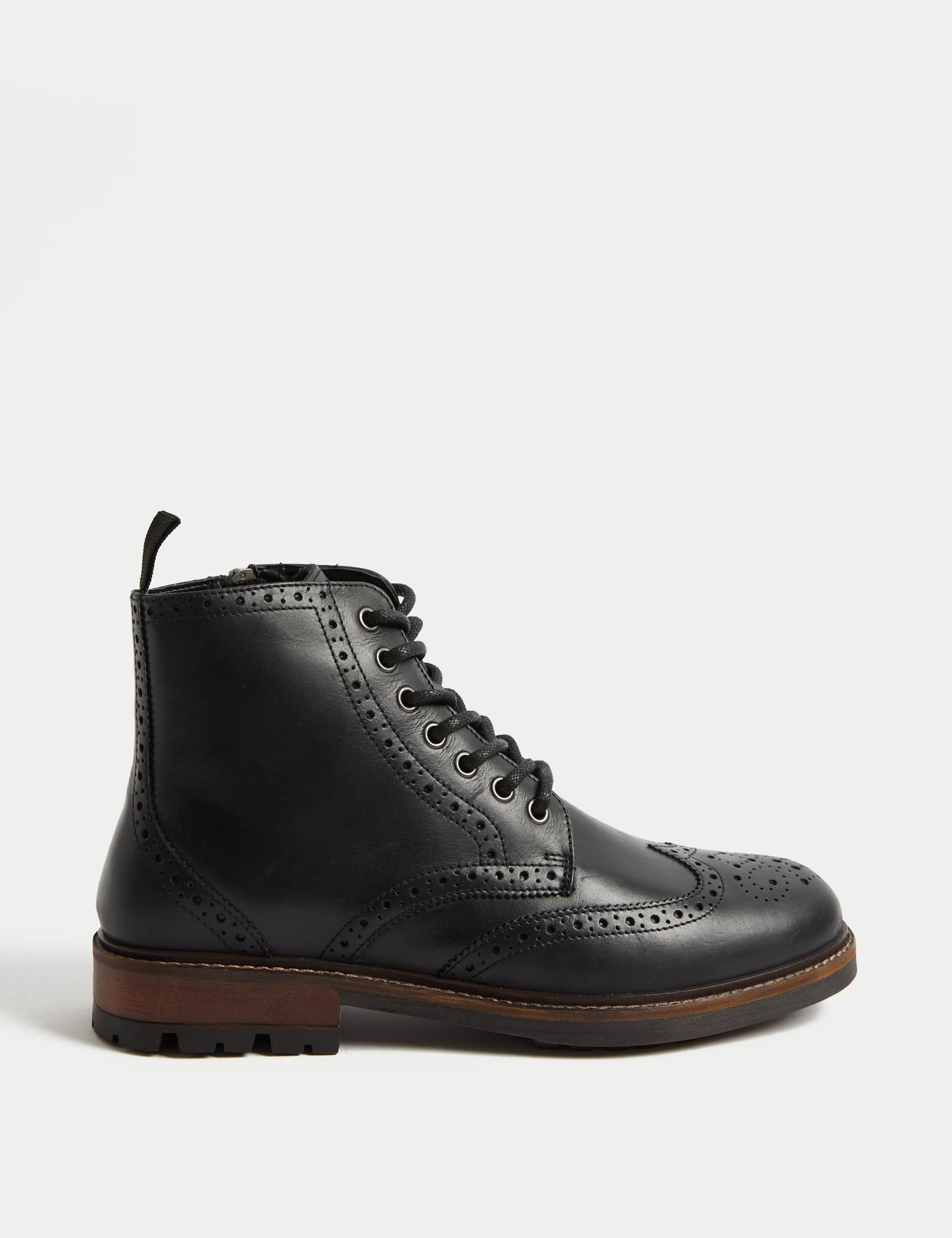 M&S Men's Leather Side Zip Brogue Casual Boots