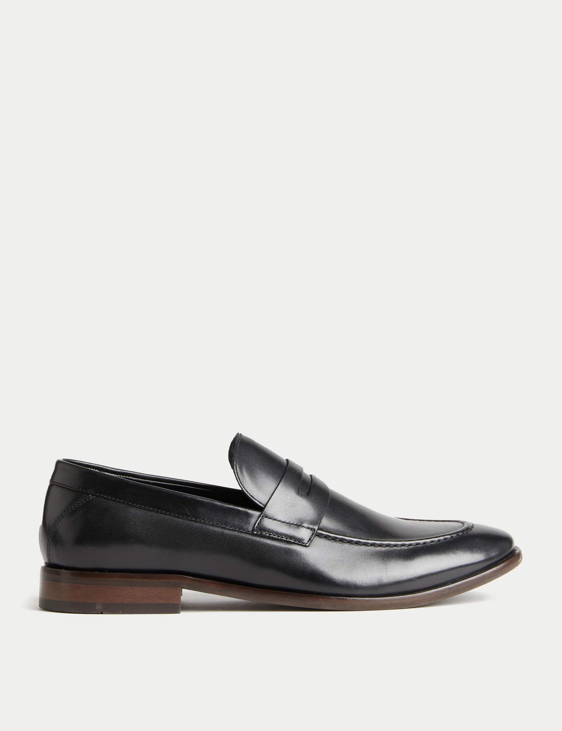 M&S Men's Leather Saddle Slip-On Loafers - 8 - Black, Black,Brown