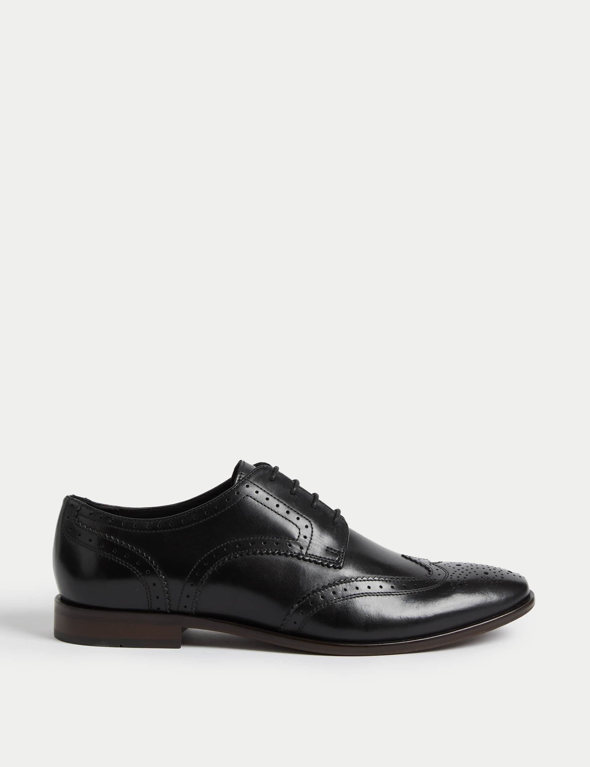 M&S Men's Wide Fit Leather Brogues - 8 - Black, Black,Tan