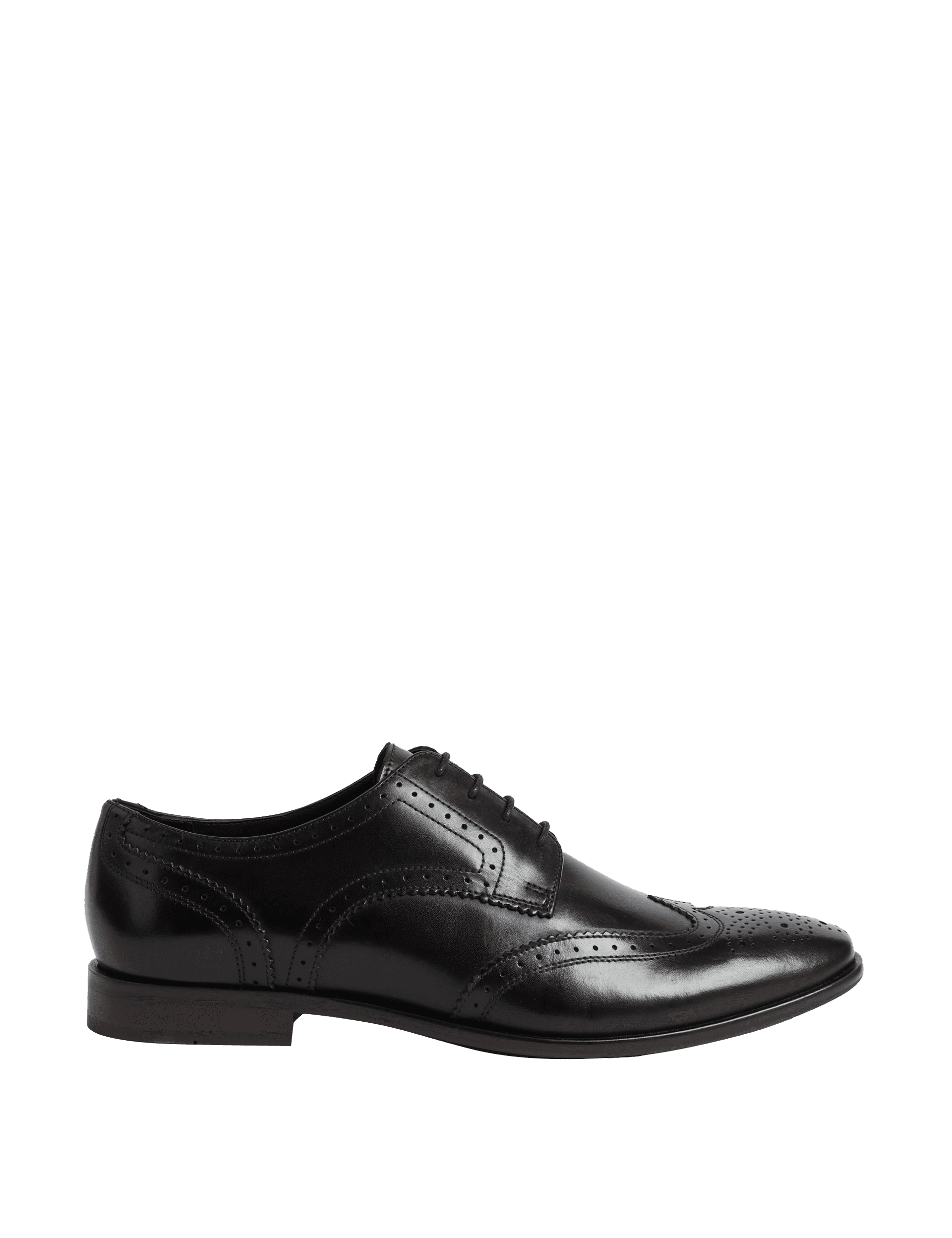 M&S Collection Men's Wide Fit Leather Brogues - 10 - Black, Black,Tan