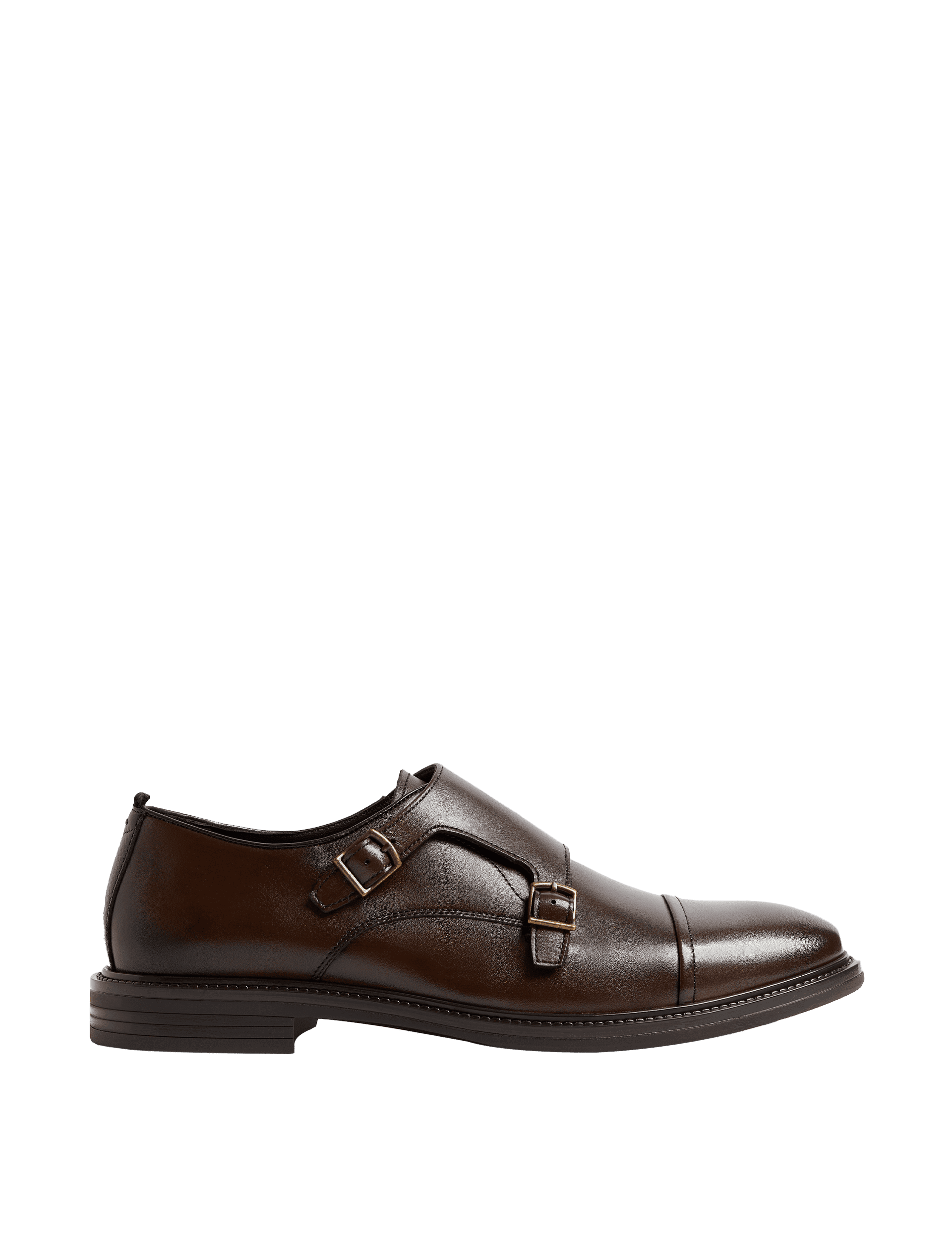 Autograph Men's Leather Monk Strap Shoes - 10 - Brown, Brown