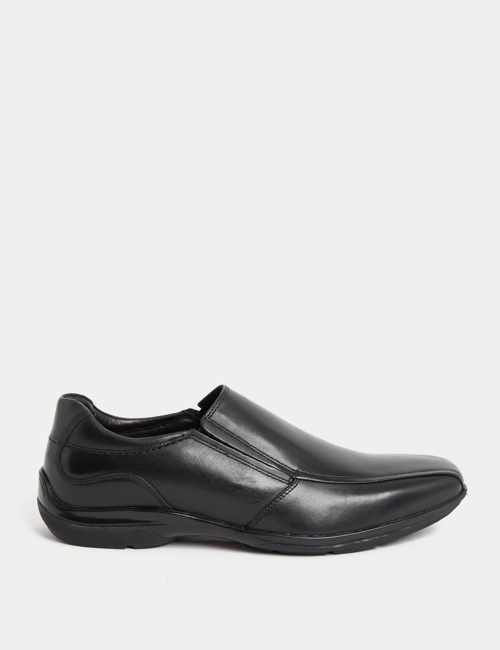 M&S Men's Airflex Leather Slip-on Shoes - 7 - Black, Black