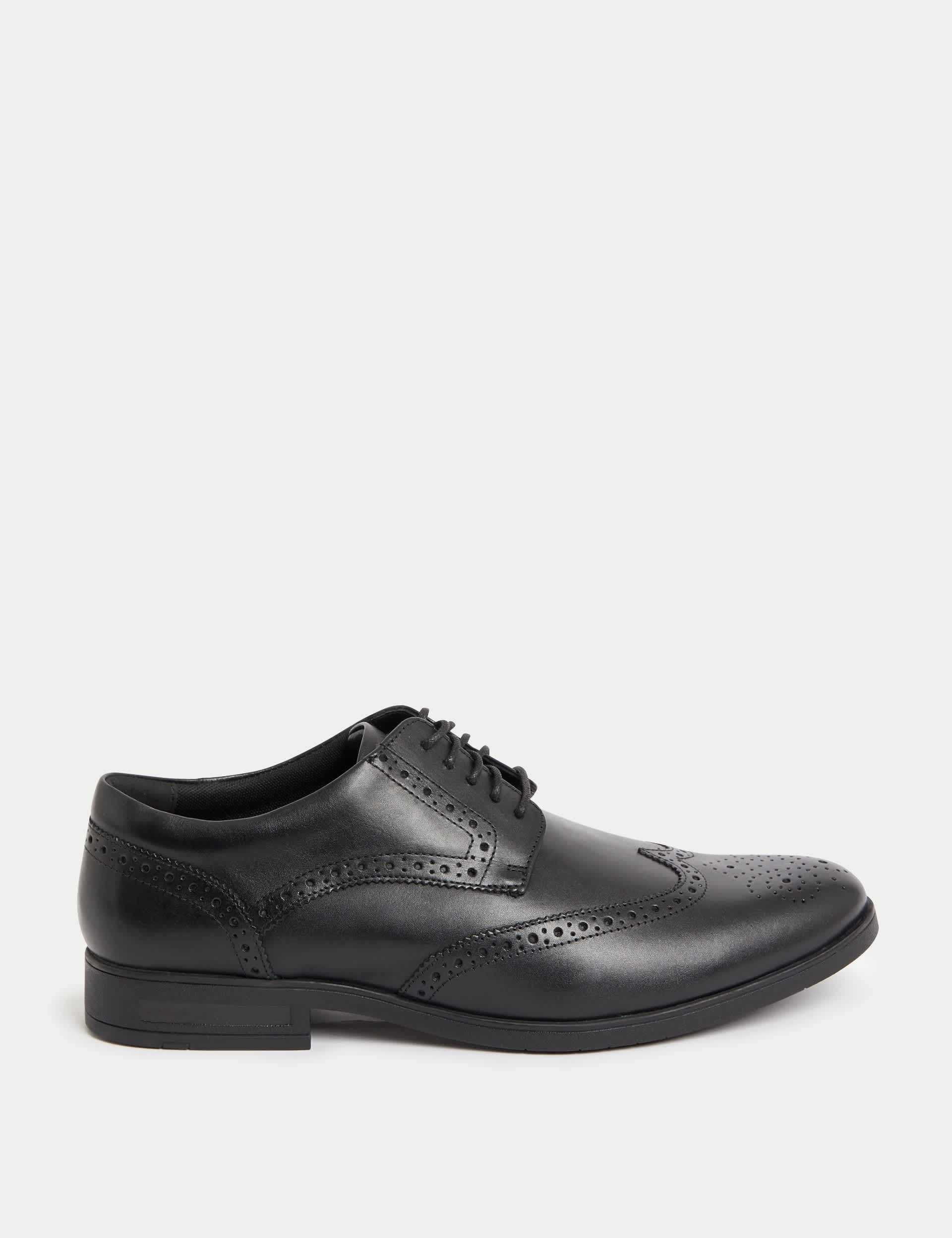 M&S Men's Wide Fit Airflex Leather Brogues - 9 - Black, Black