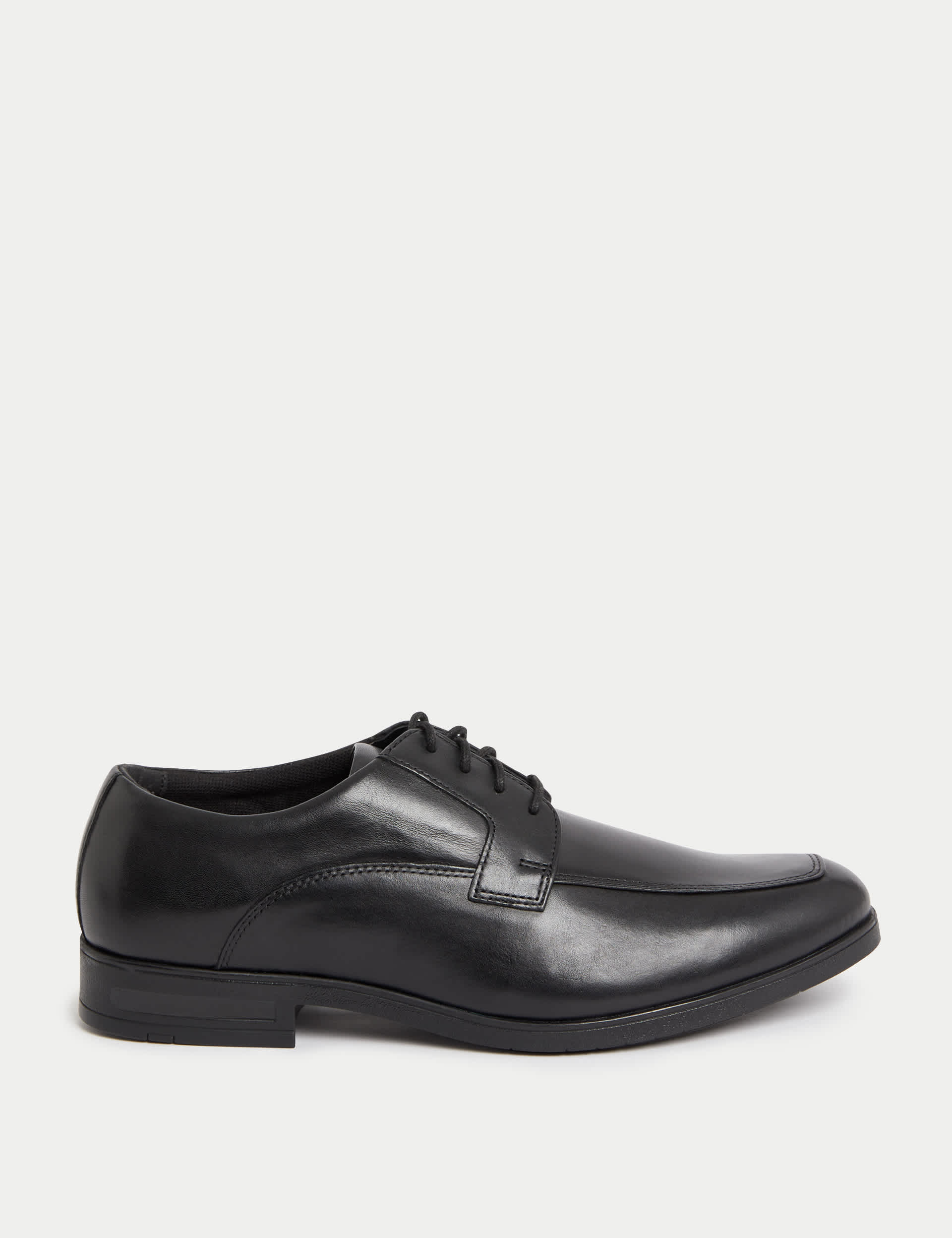 M&S Men's Wide Fit Leather Derby Shoes - 10 - Black, Black