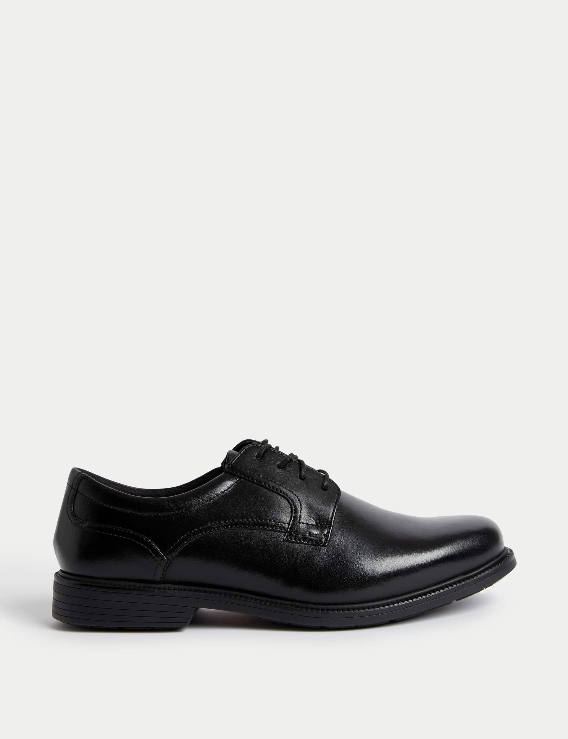 M&S Men's Wide Fit Airflex Leather Derby Shoes - 10 - Black, Black