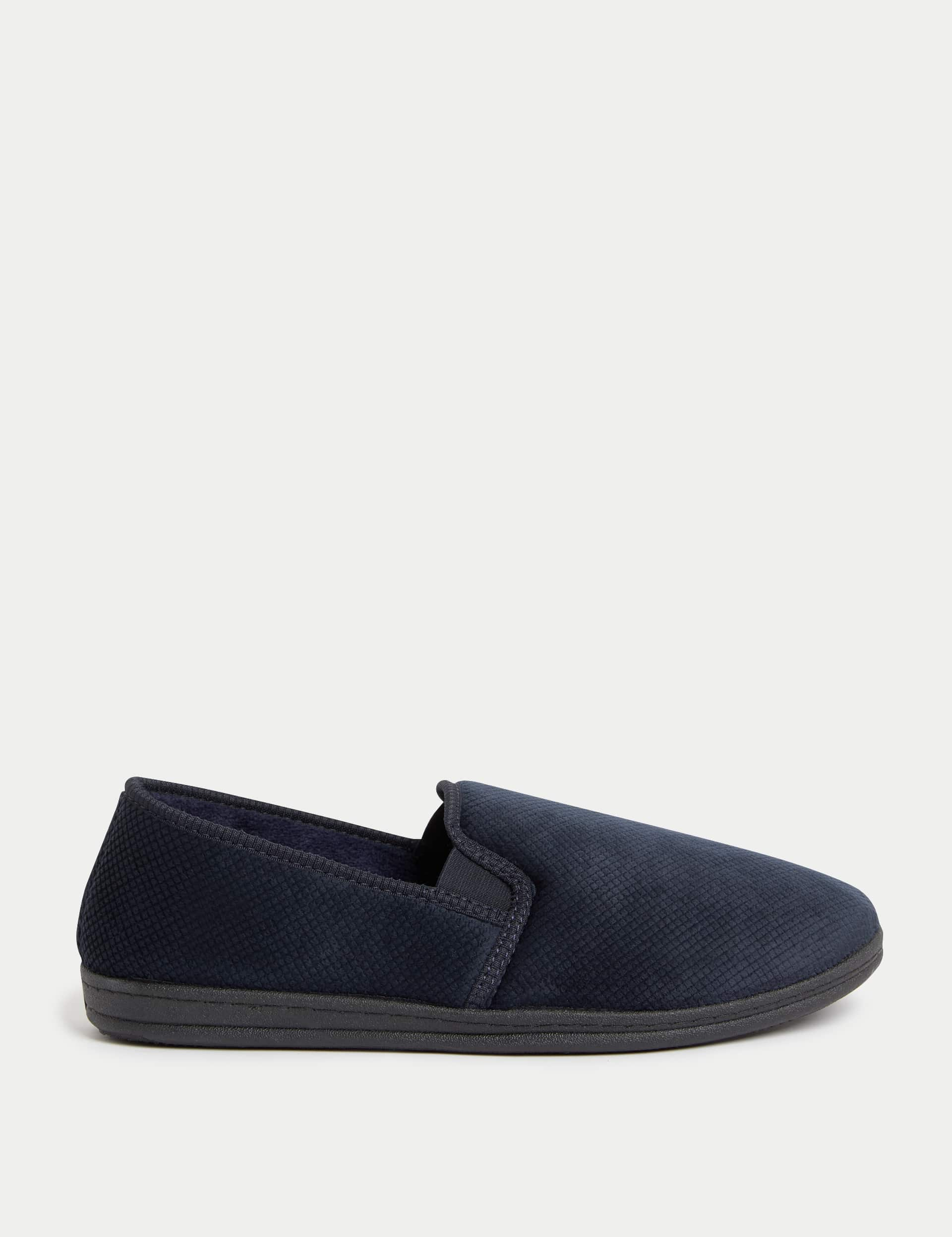 M&S Men's Velour Slippers with Freshfeet - 8 - Navy, Navy