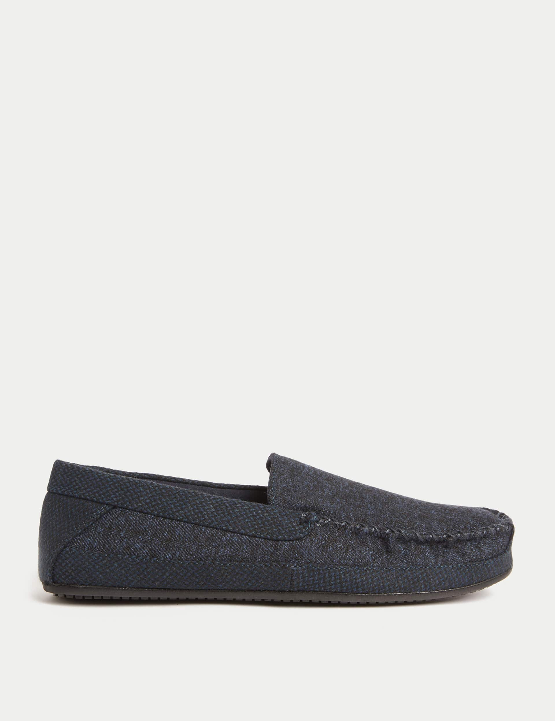 M&S Men's Moccasin Slippers - 8 - Navy, Navy