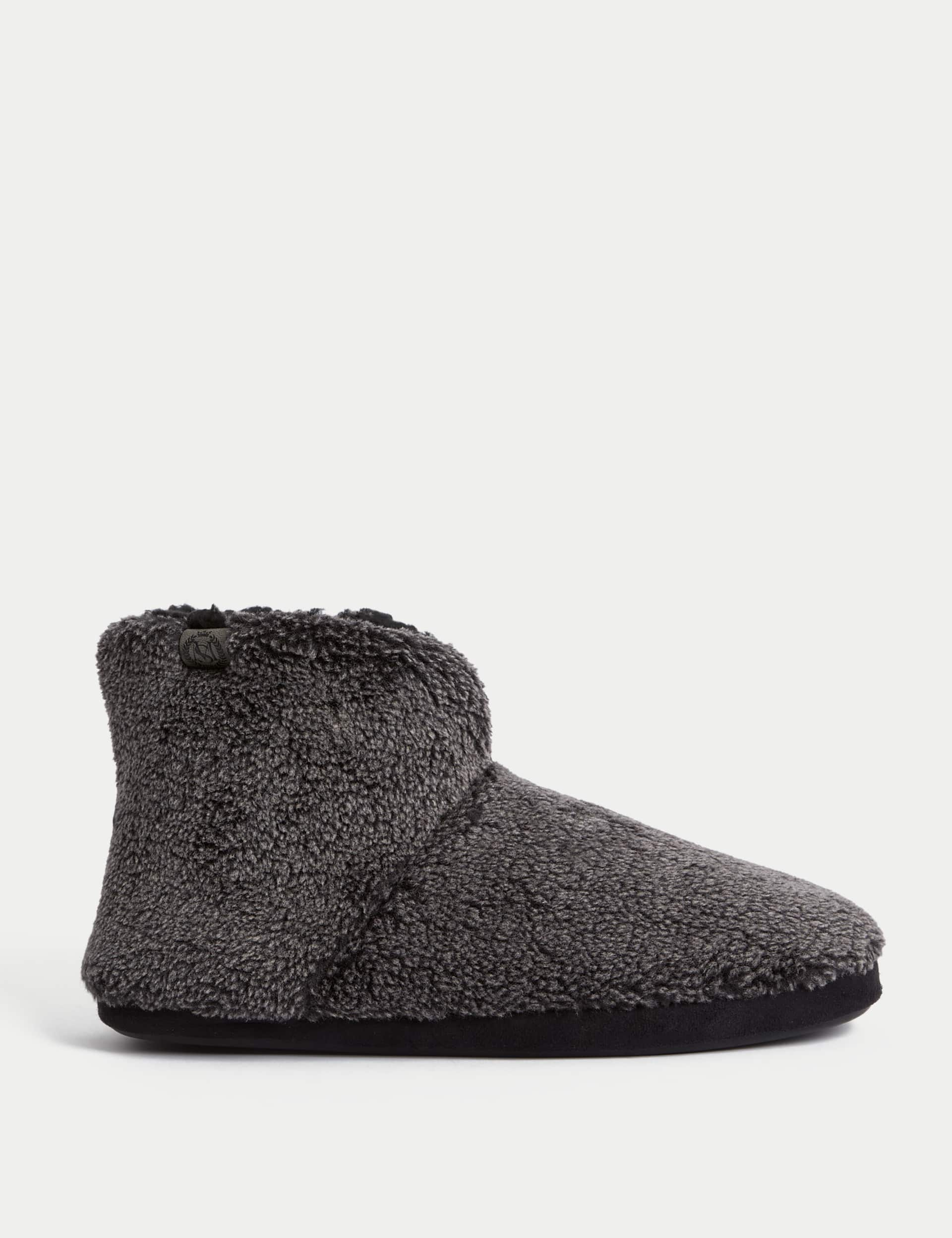 M&S Men's Borg Slipper Boots with Freshfeet - 9 - Grey, Grey