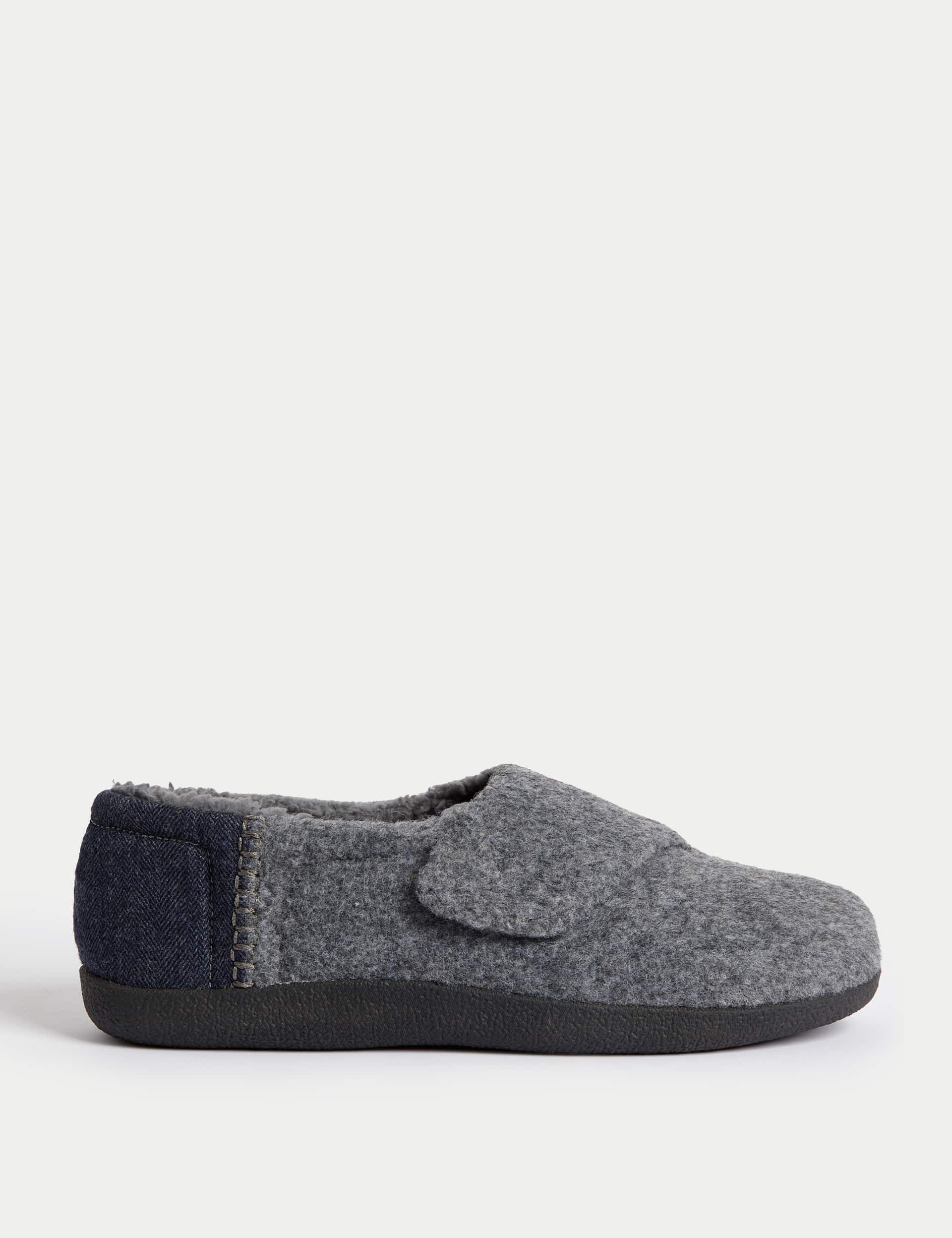 M&S Men's Riptape Slippers - 9 - Grey Mix, Grey Mix