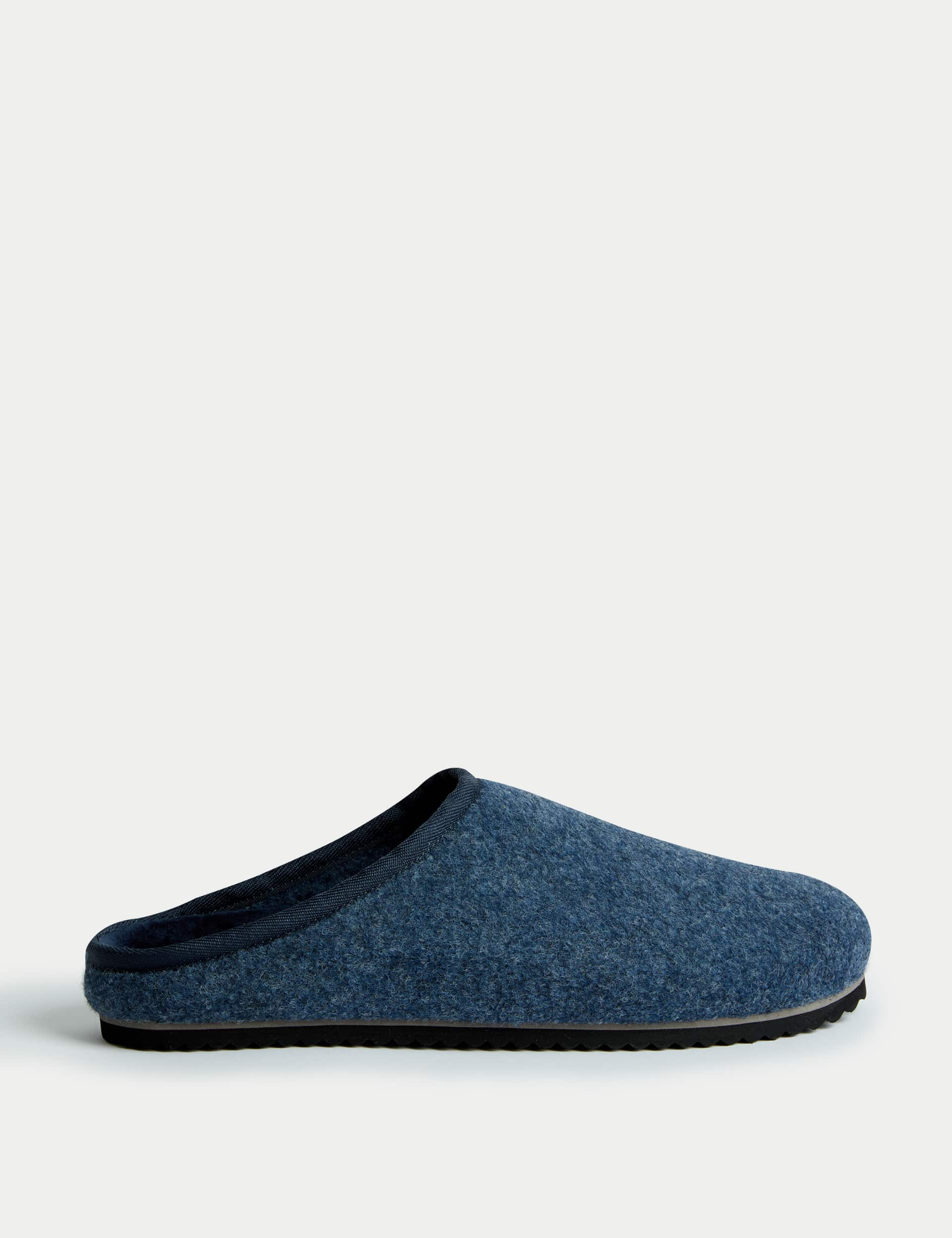 M&S Collection Men's Mule Slippers with Freshfeet - 10 - Blue, Blue,Grey