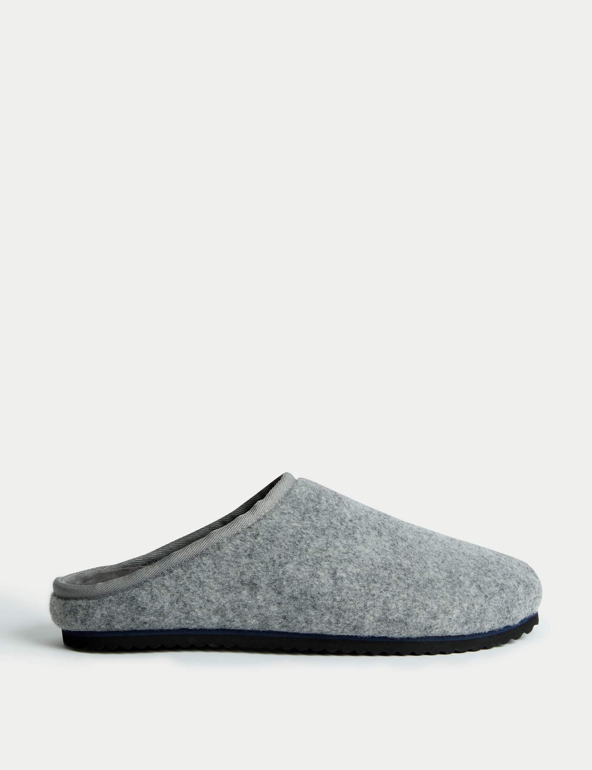 M&S Men's Mule Slippers with Freshfeet - 10 - Grey, Grey,Blue