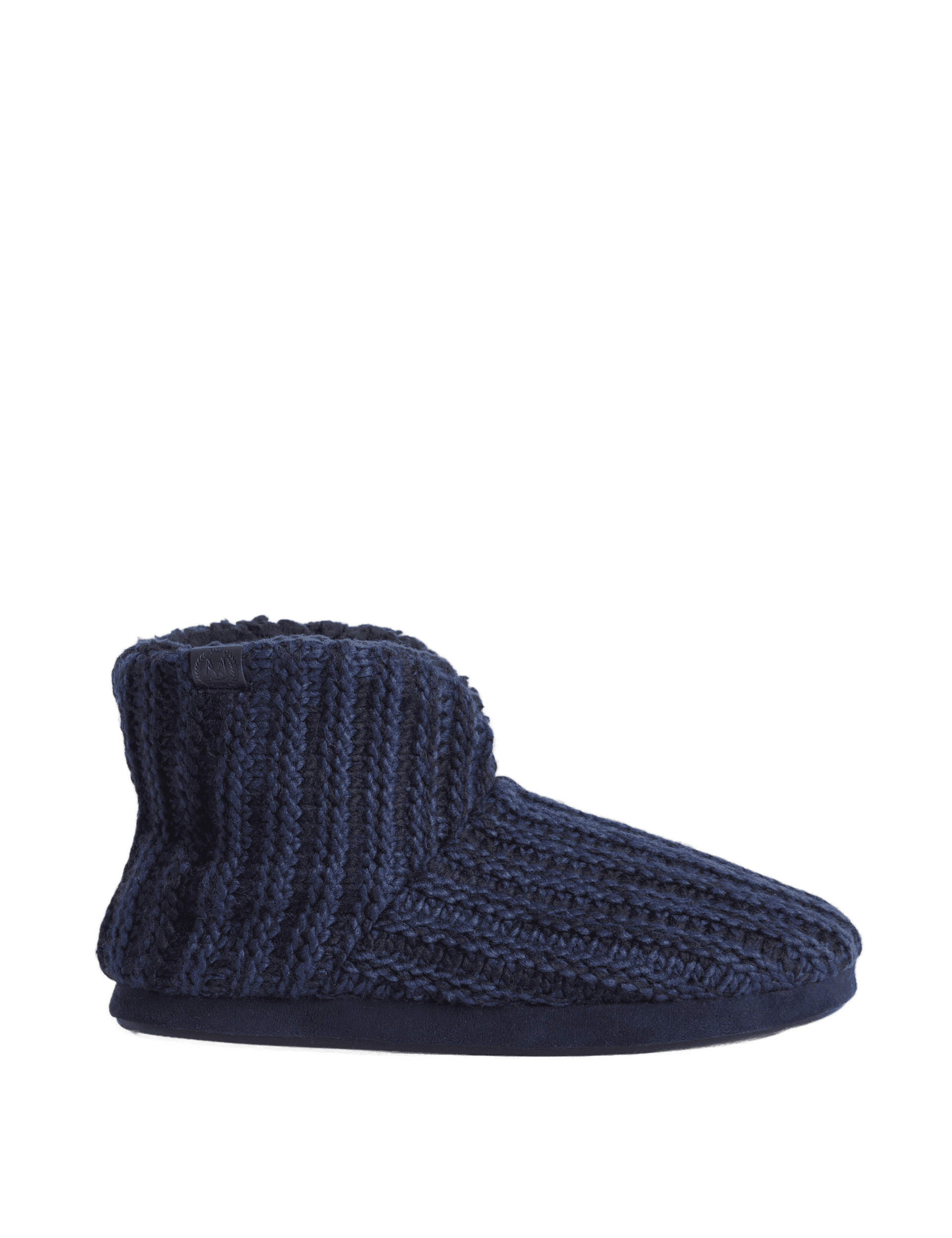 M&S Collection Men's Cable Knit Slipper Boots with Freshfeet - 9 - Navy, Navy,Charcoal