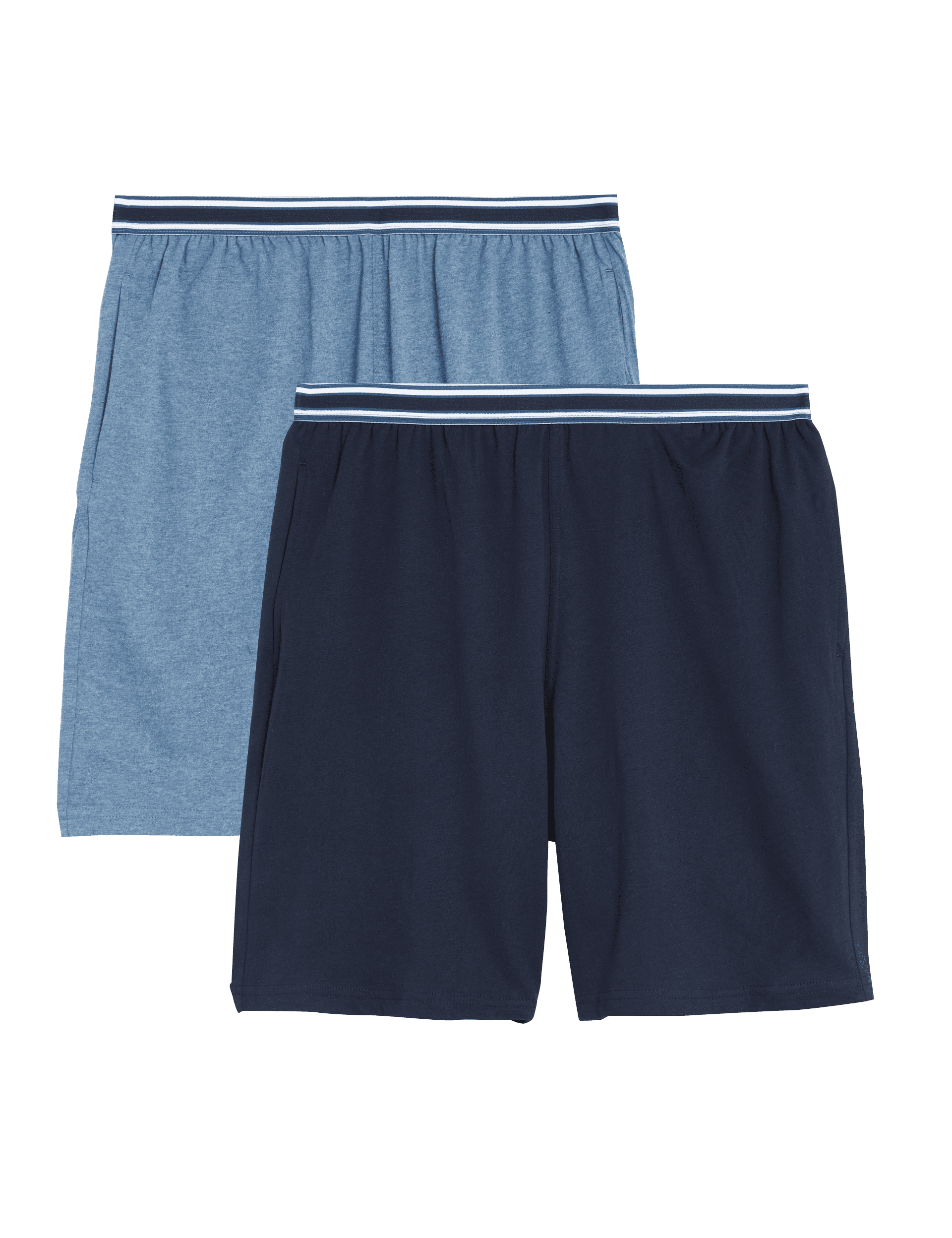 M&S Collection Men's 2 Pack Pure Cotton Pyjama Shorts - Blue Mix, Grey Mix,Blue Mix