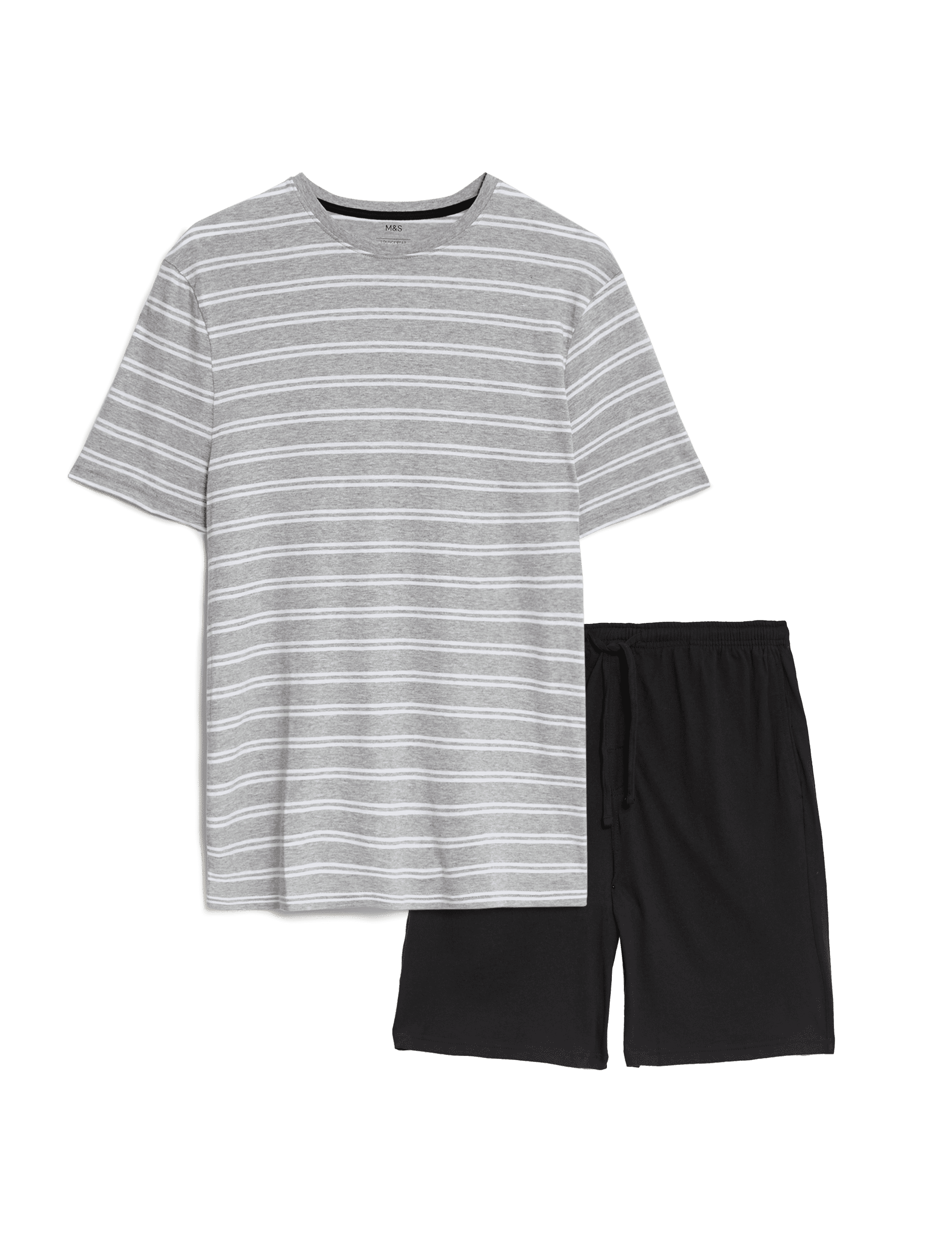 M&S Collection Men's Pure Cotton Striped Pyjama Set - L - Grey Mix, Grey Mix