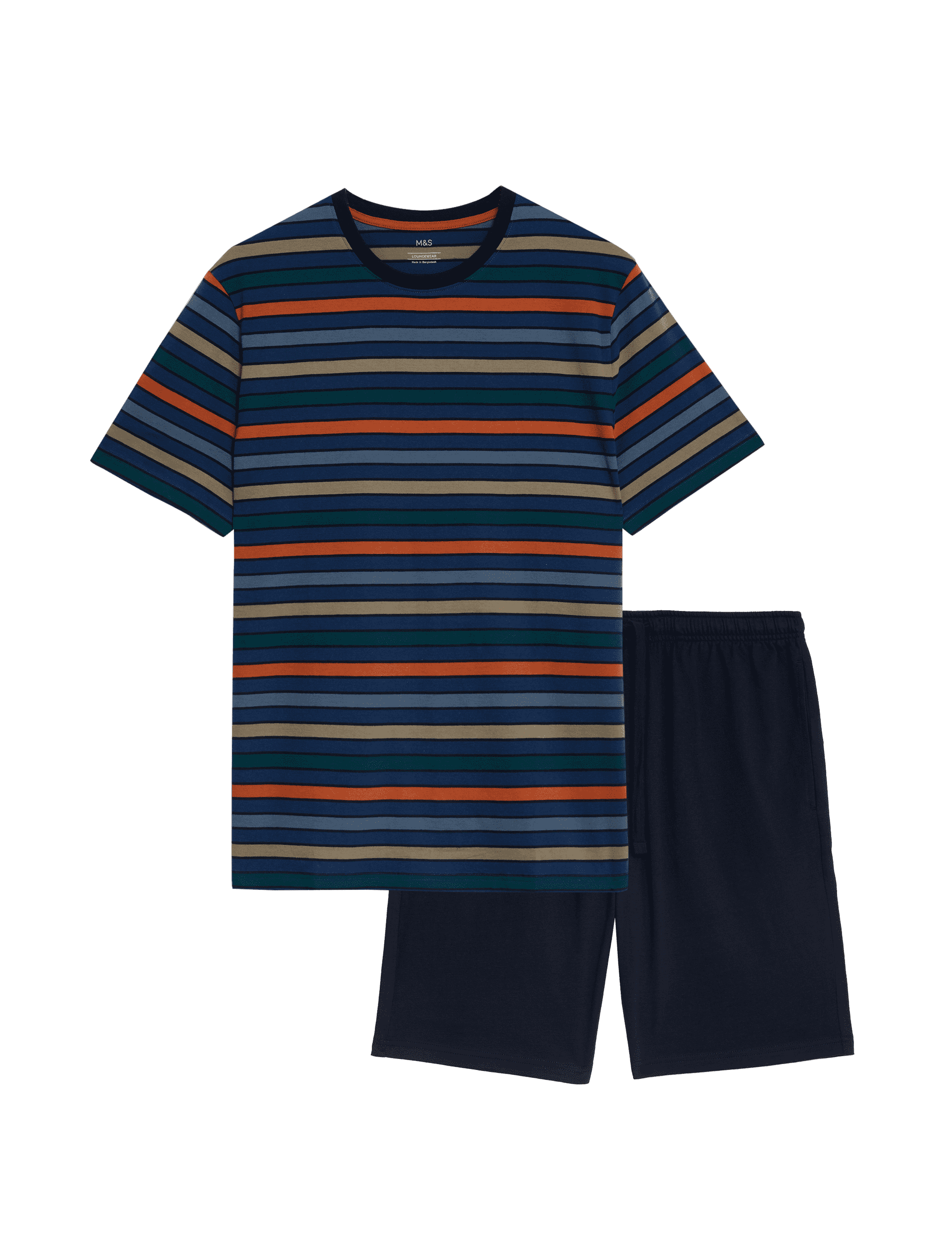 M&S Collection Men's Pure Cotton Striped Pyjama Set - Blue Mix, Blue Mix