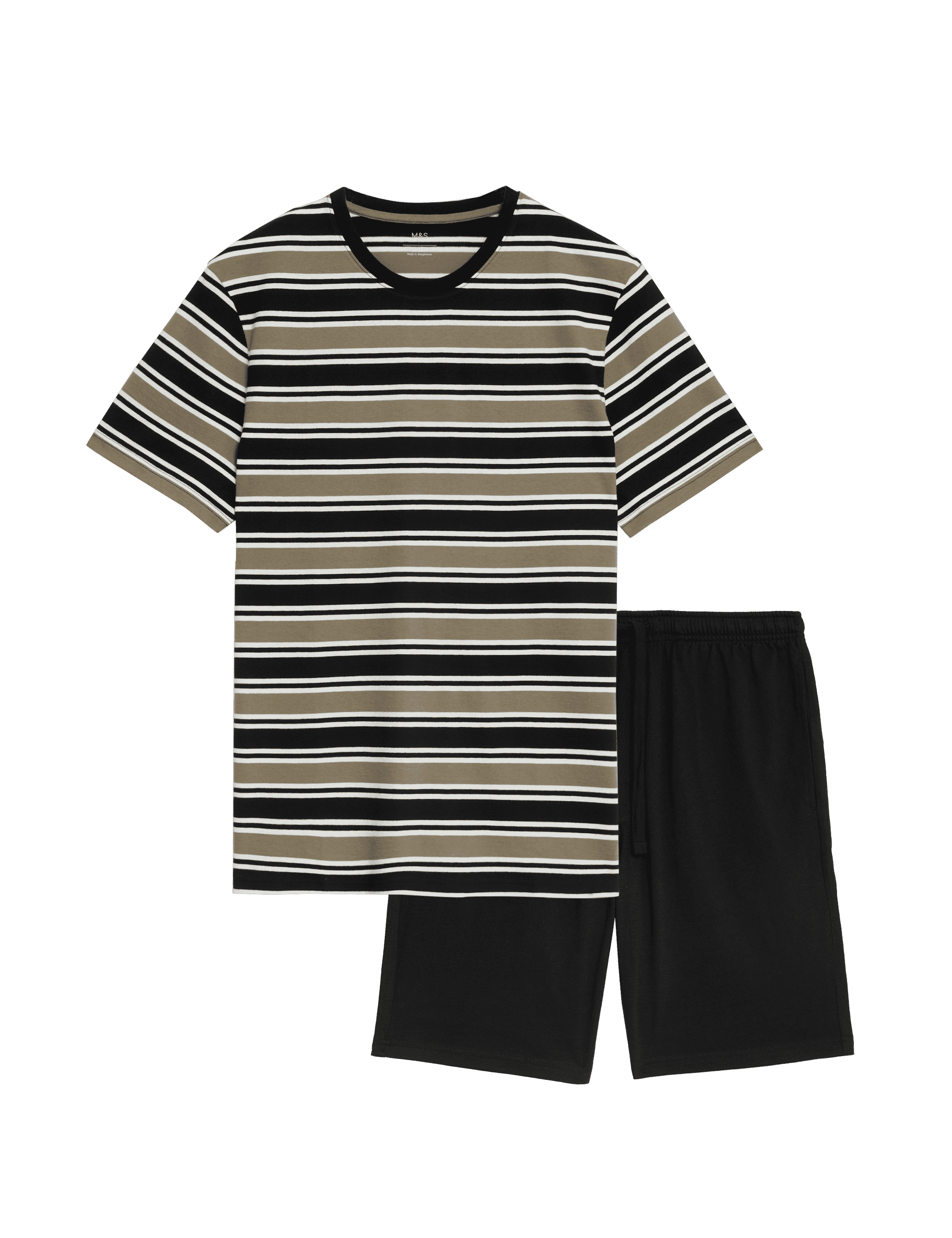 M&S Collection Men's Pure Cotton Striped Pyjama Set - Black Mix, Black Mix