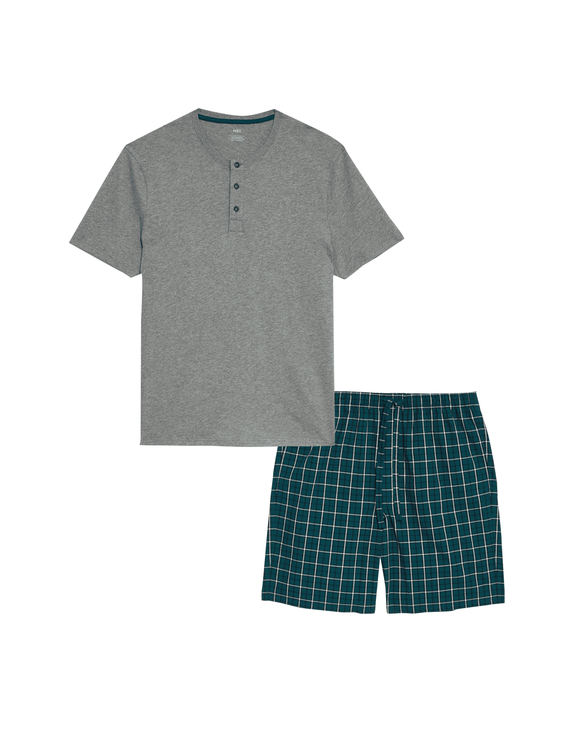 M&S Collection Men's Pure Cotton Checked Pyjama Set - XL - Teal Mix, Teal Mix