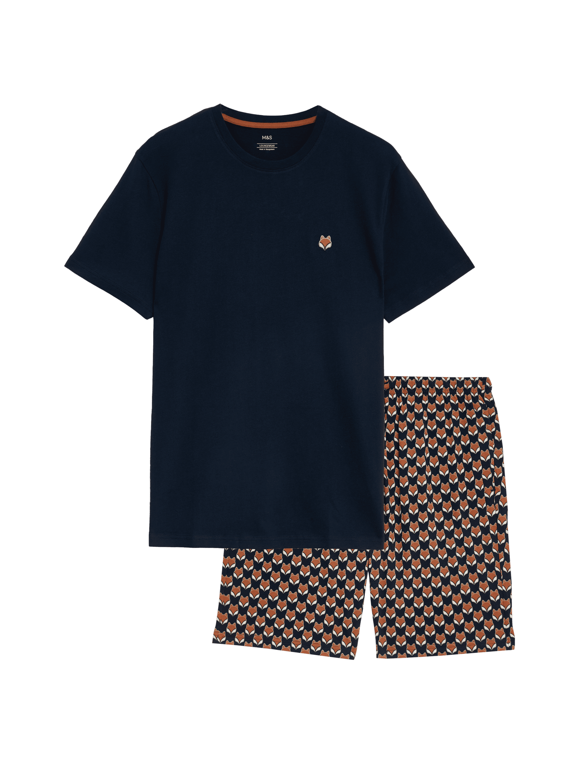 M&S Collection Men's Pure Cotton Fox Print Pyjama Set - XXL - Navy Mix, Navy Mix