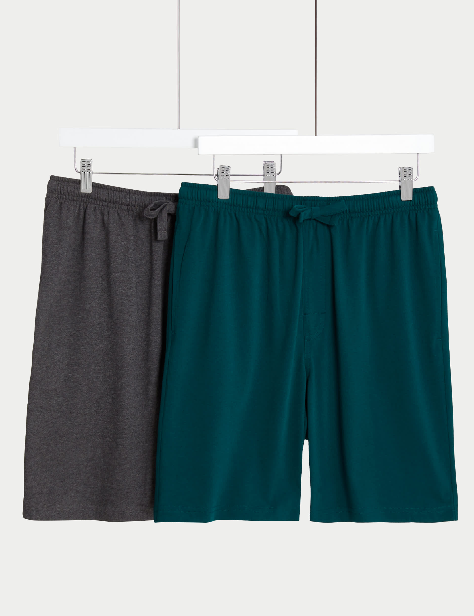 M&S Collection Men's 2 Pack Pure Cotton Jersey Pyjama Shorts - L - Green Mix, Burgundy Mix,Green Mix