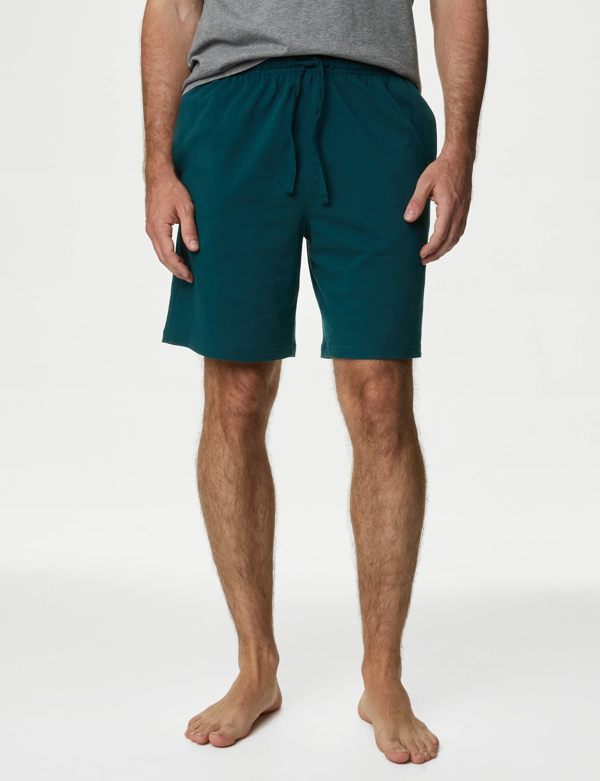 M&S Collection Men's 2 Pack Pure Cotton Jersey Pyjama Shorts - L - Green Mix, Green Mix