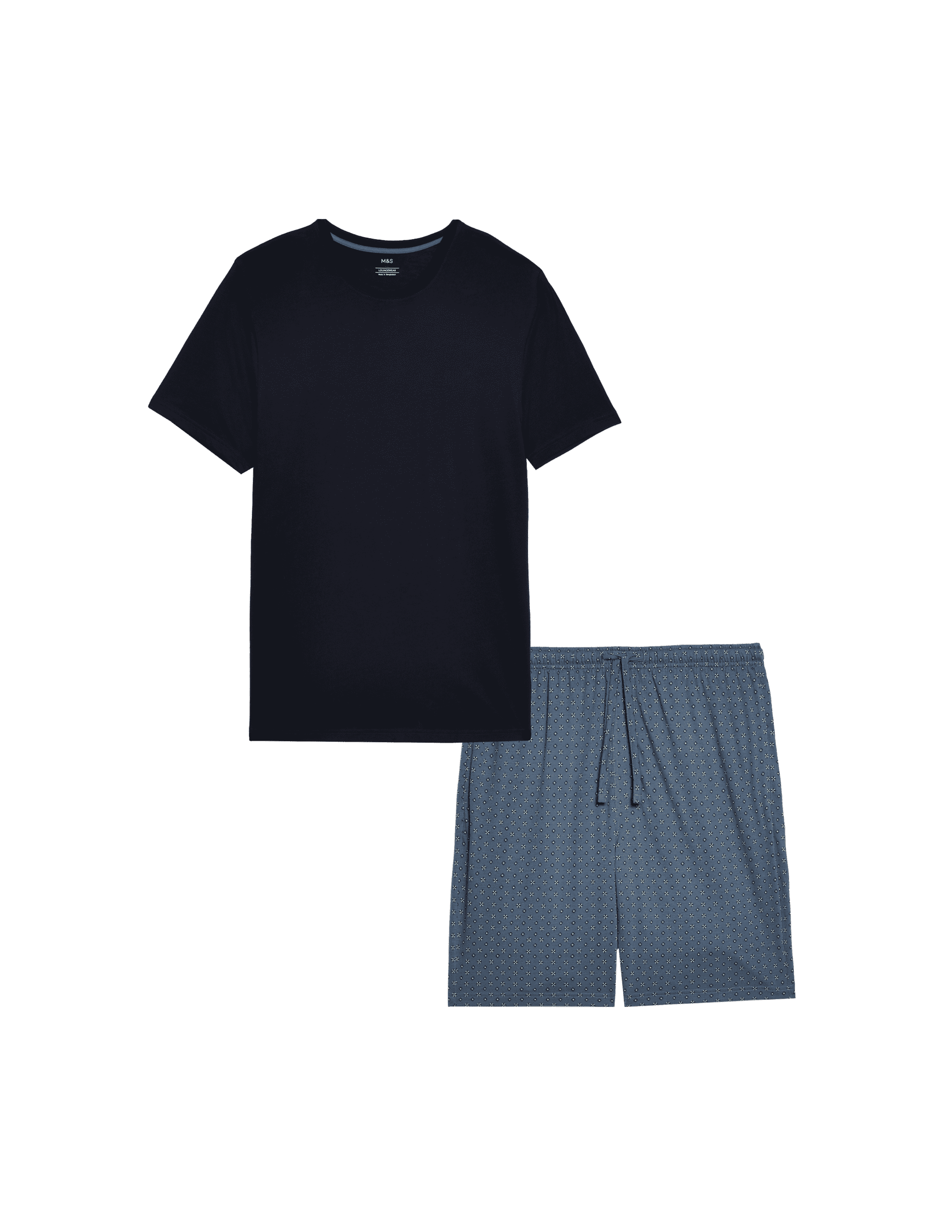 M&S Collection Men's Pure Cotton Foulard Pyjama Set - Blue Mix, Blue Mix