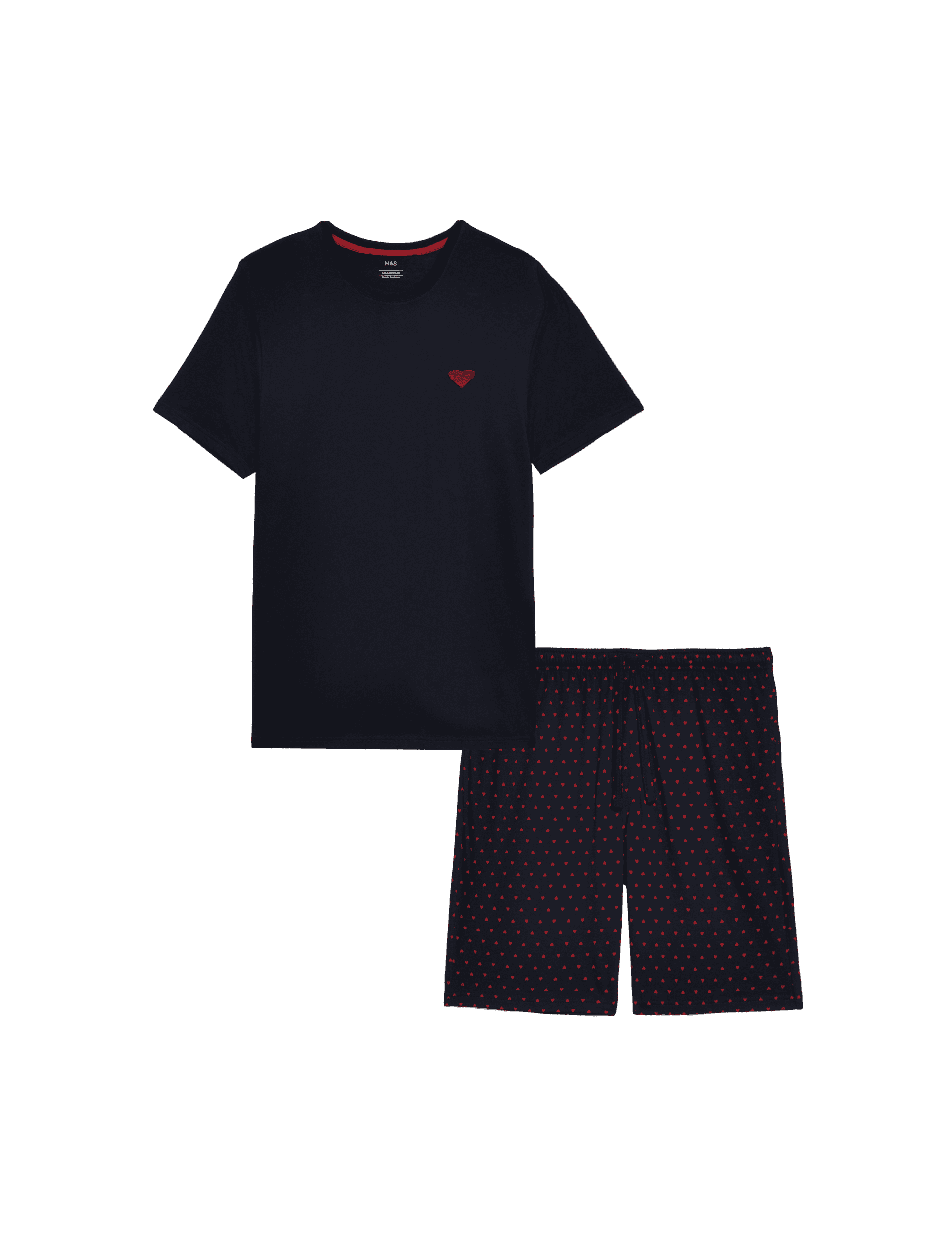 M&S Collection Men's Pure Cotton Valentine's Pyjama Set - Red Mix, Red Mix