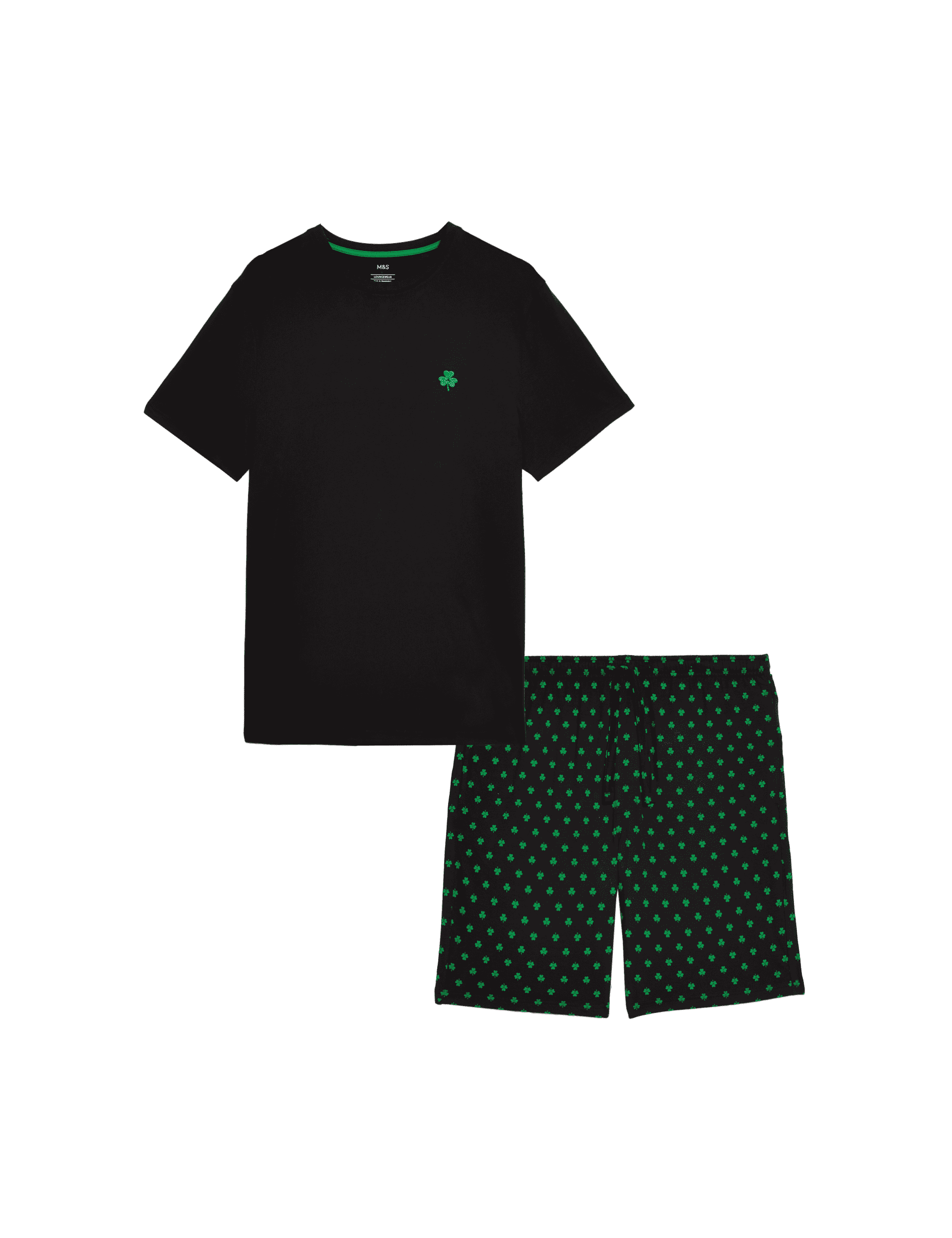 M&S Collection Men's Pure Cotton Shamrock Print Pyjama Set - XL - Green Mix, Green Mix