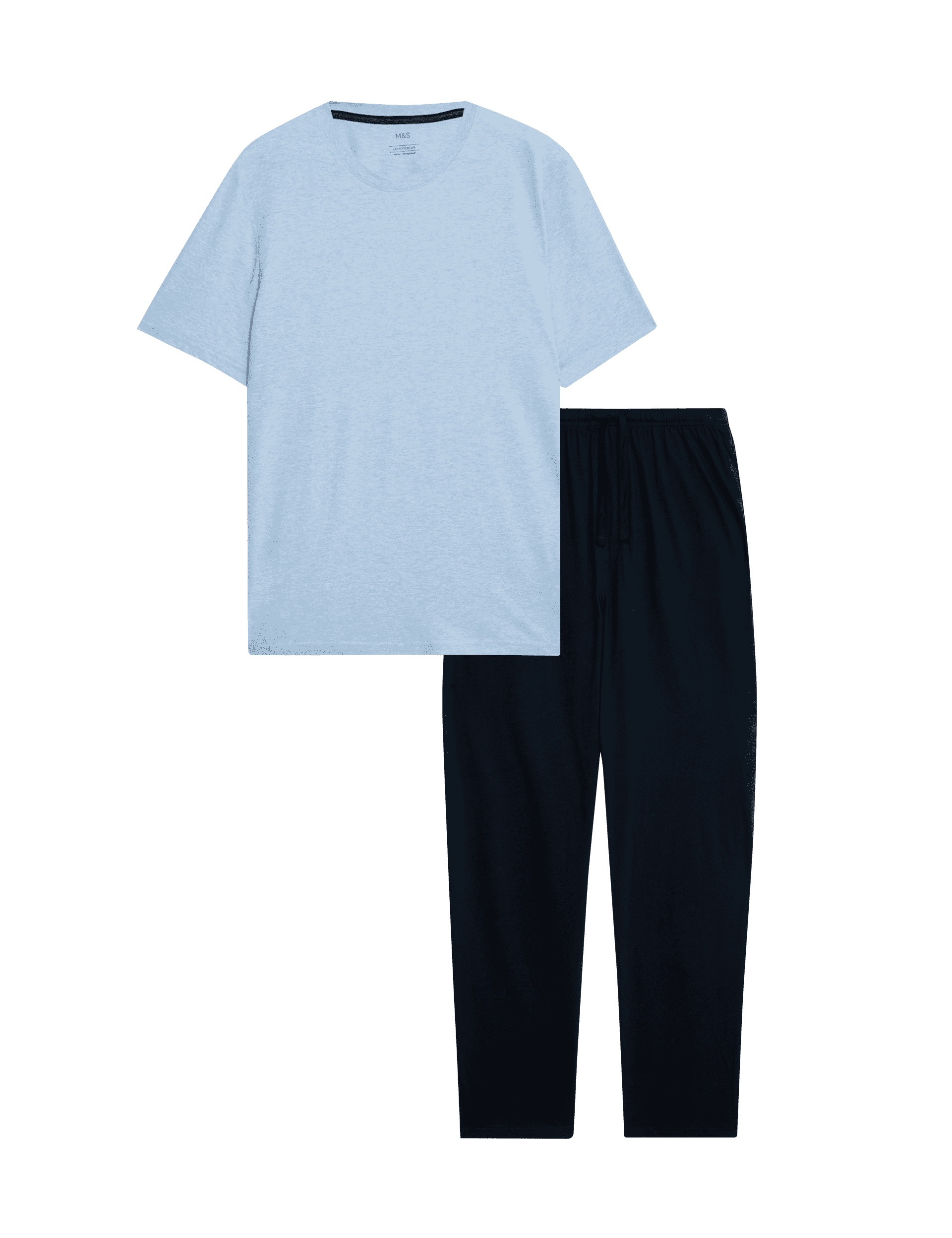 M&S Collection Men's Pure Cotton Pyjama Set - L - Denim Mix, Denim Mix,Grey Mix