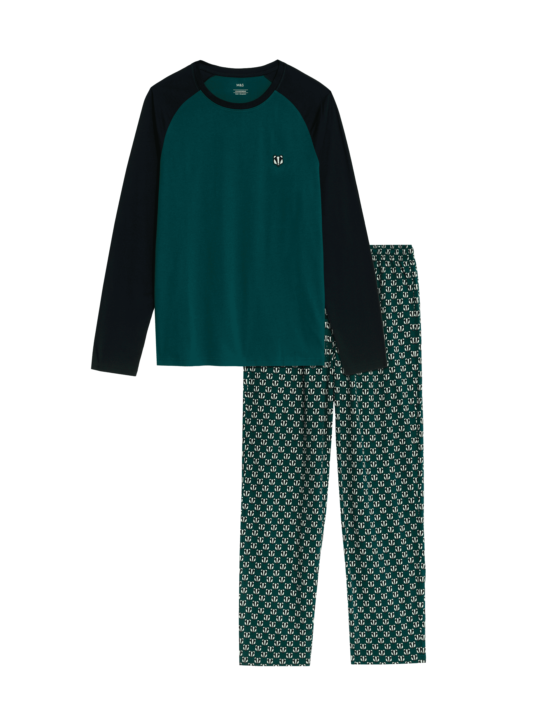 M&S Collection Men's Pure Cotton Badger Print Pyjama Set - XXL - Teal Mix, Teal Mix