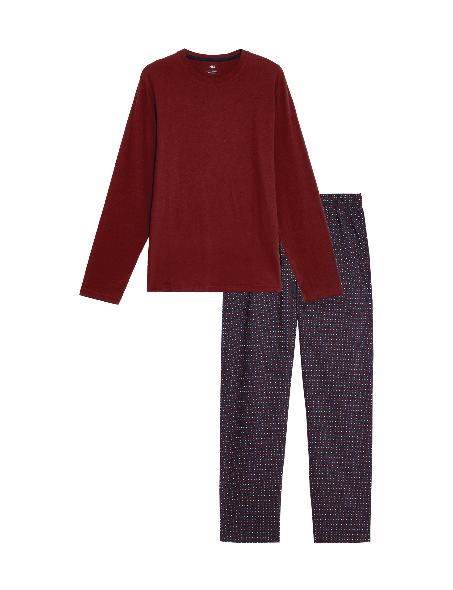 M&S Collection Men's Pure Cotton Geometric Print Pyjama Set - Burgundy Mix, Burgundy Mix