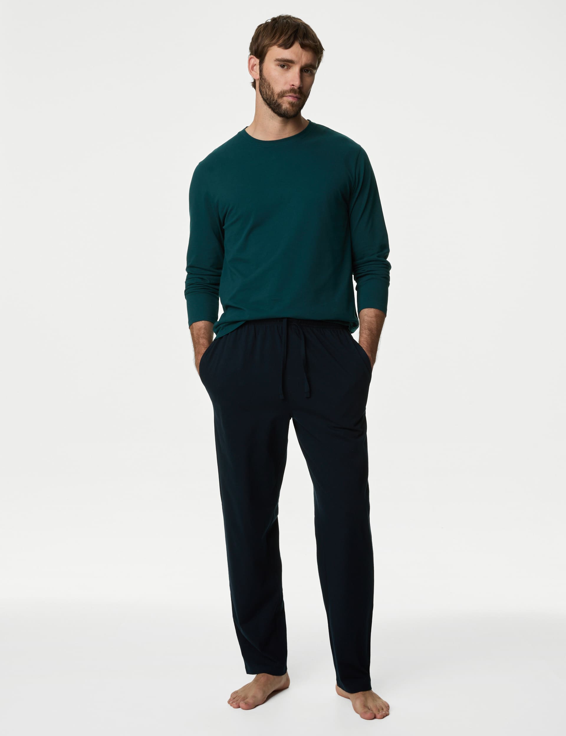 M&S Men's Pure Cotton Pyjama Set - XL - Teal Mix, Teal Mix