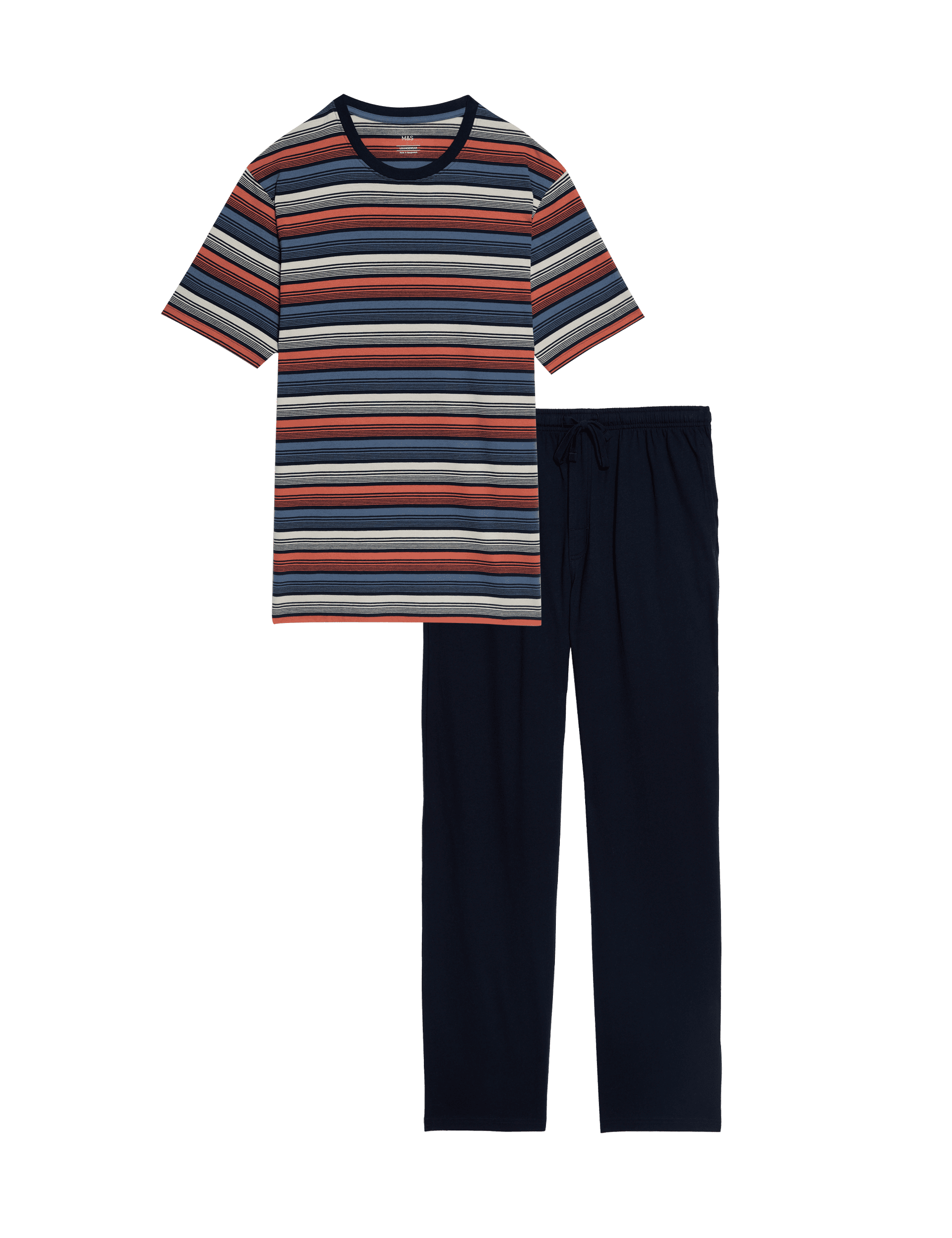 M&S Collection Men's Pure Cotton Ombre Stripe Pyjama Set - L - Navy Mix, Navy Mix