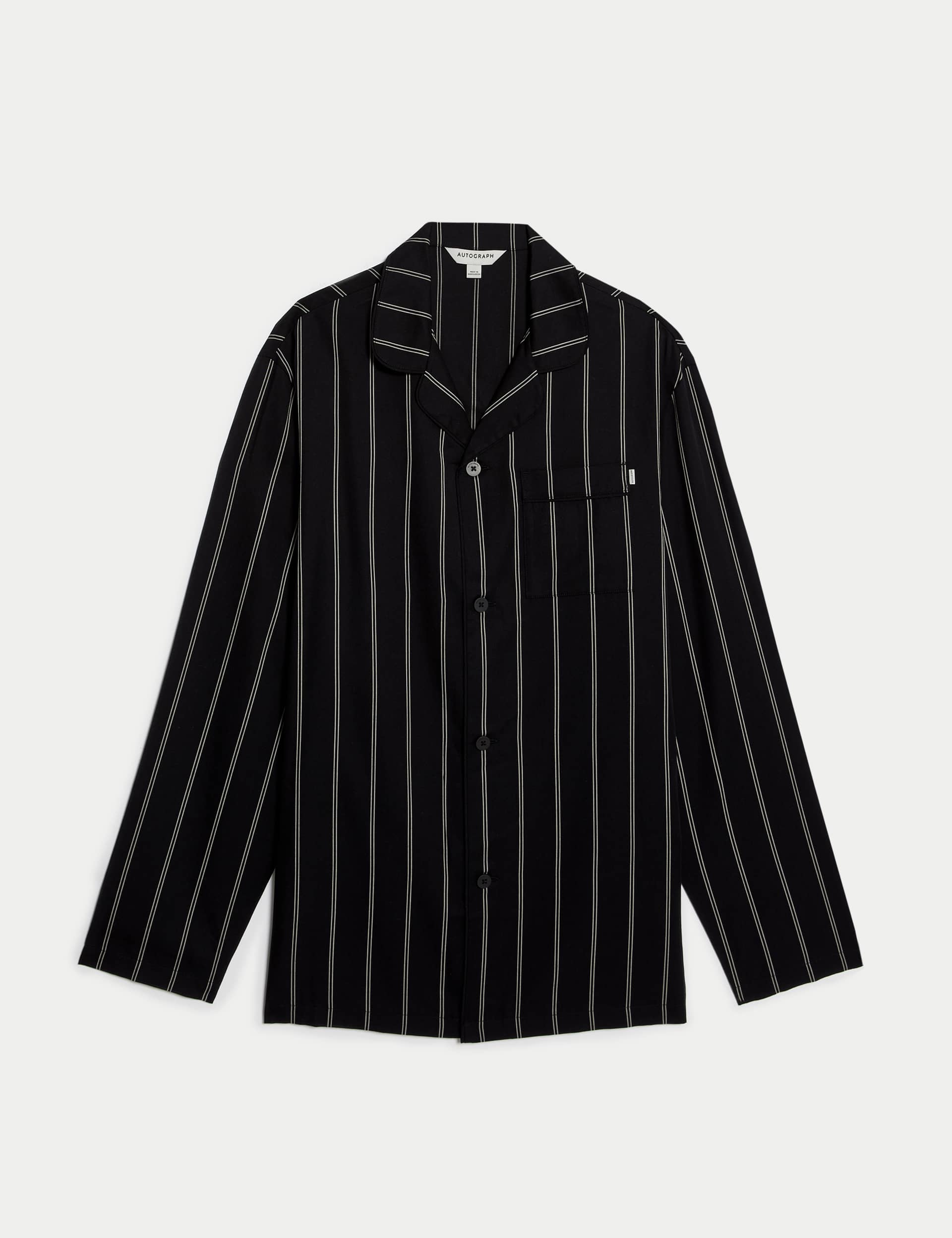 Autograph Men's Lyocell Striped Pyjama Top - Black/White, Black/White