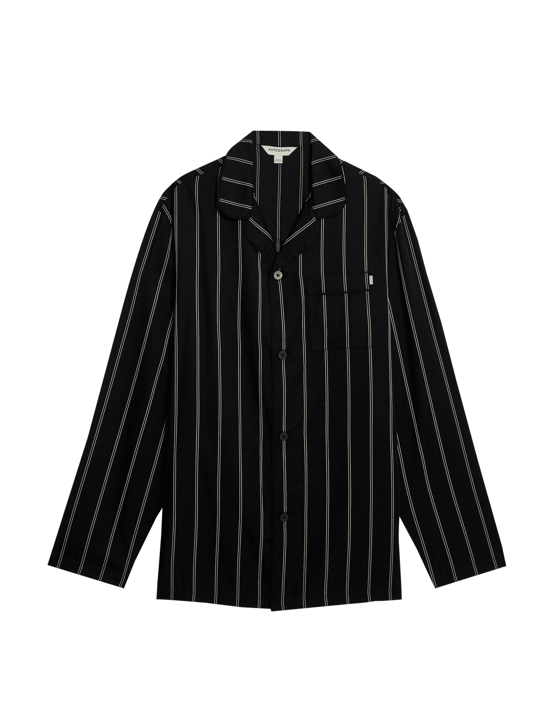 Autograph Men's Lyocell Striped Pyjama Top - Black/White, Black/White