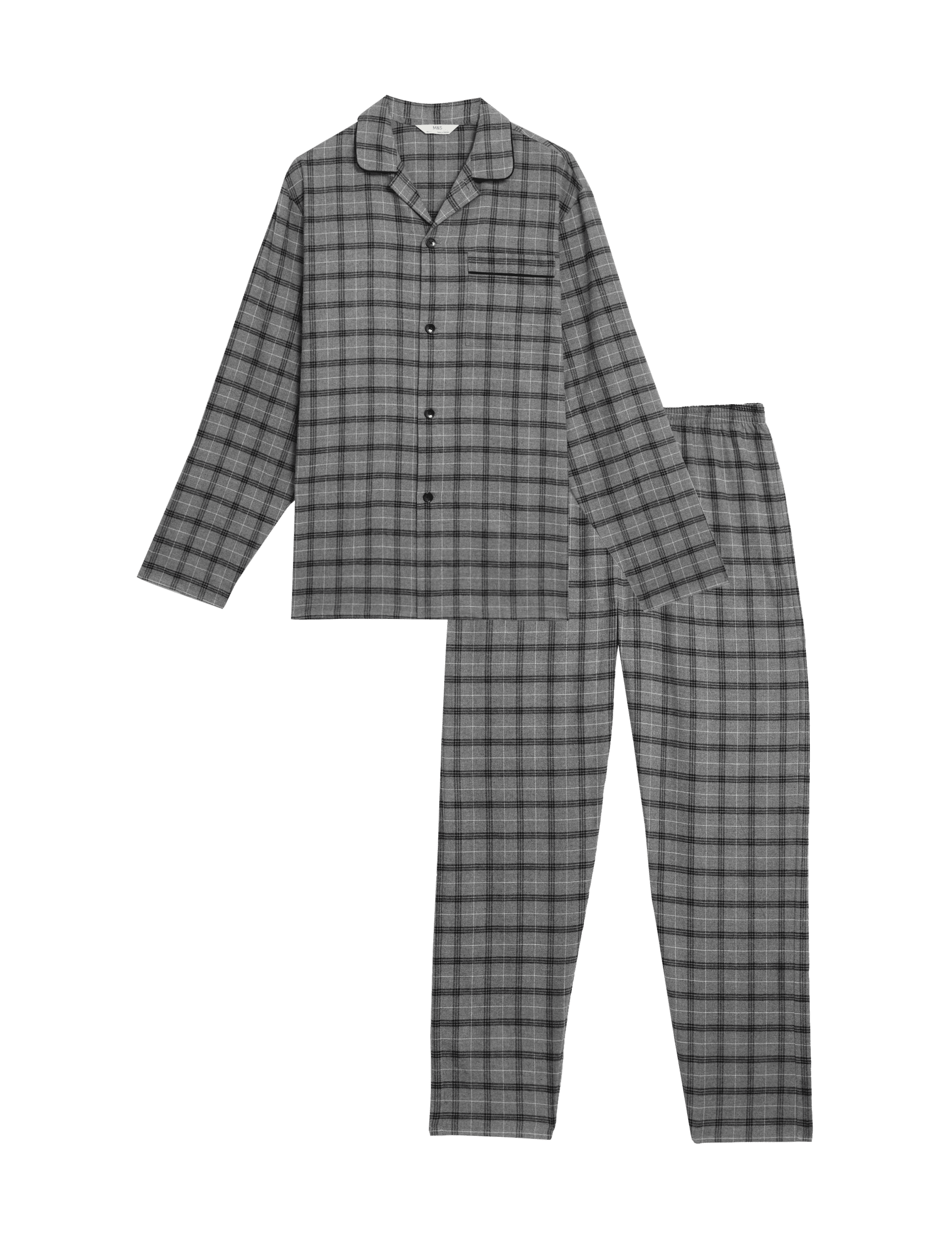 M&S Collection Men's Brushed Cotton Checked Pyjama Set - L - Grey Mix, Navy Mix,Grey Mix,Green Mix,B