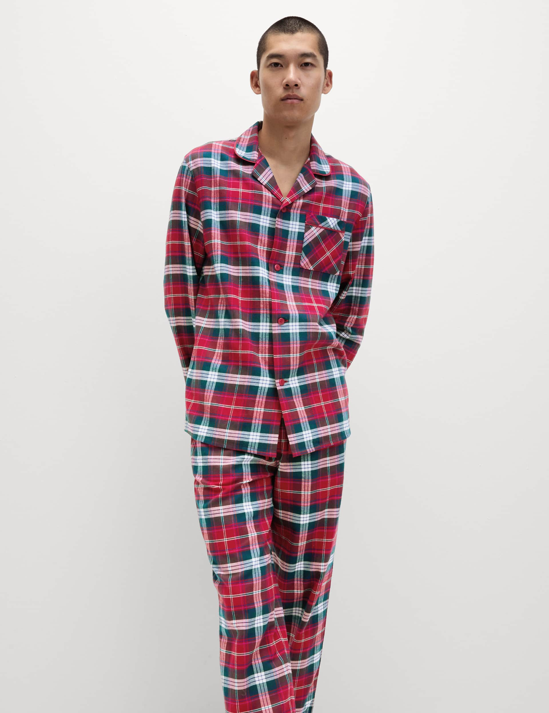 M&S Men's Checked Family Christmas Pyjama Set - Red Mix, Red Mix