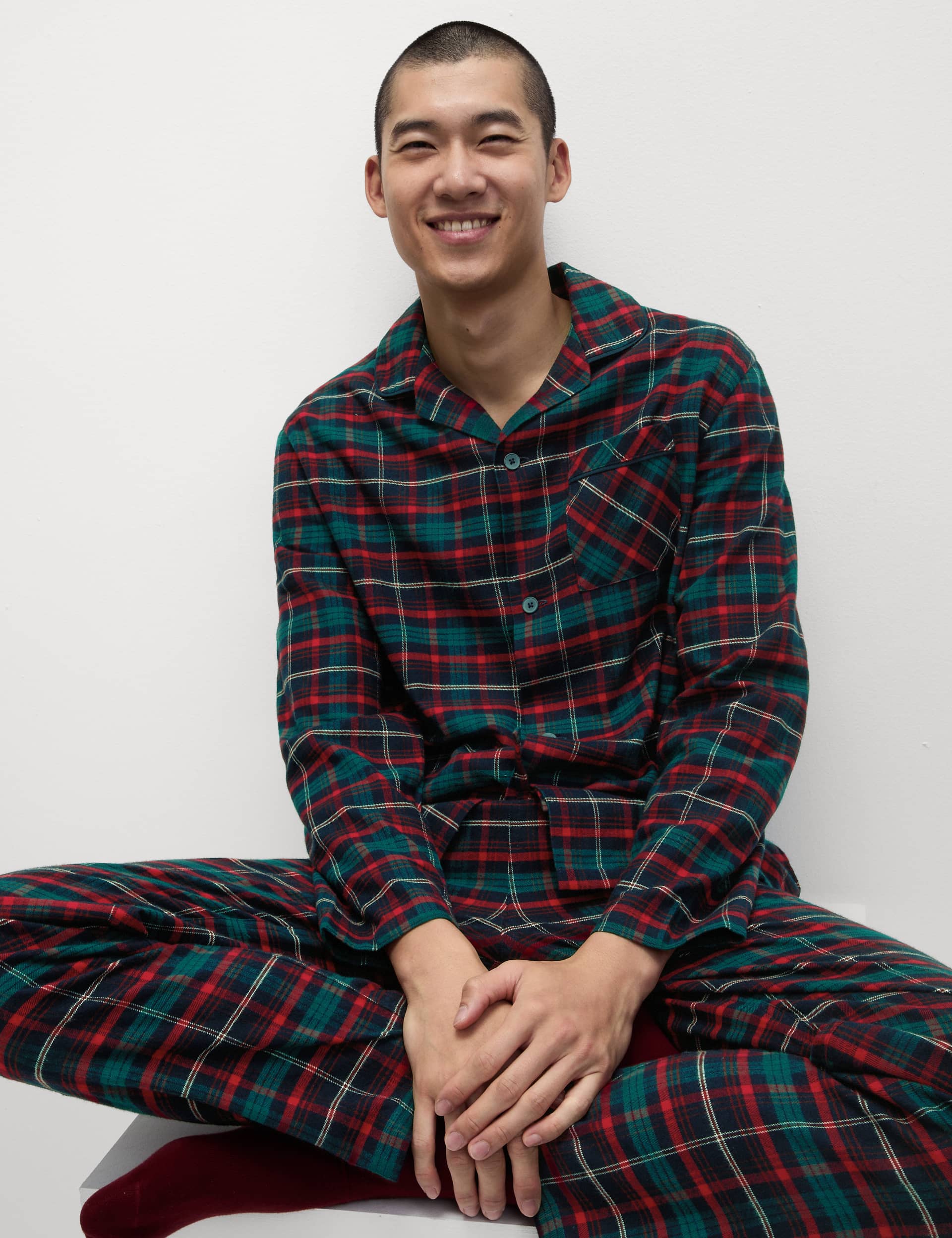 M&S Men's Classic Checked Family Christmas Pyjama Set - Navy Mix, Navy Mix