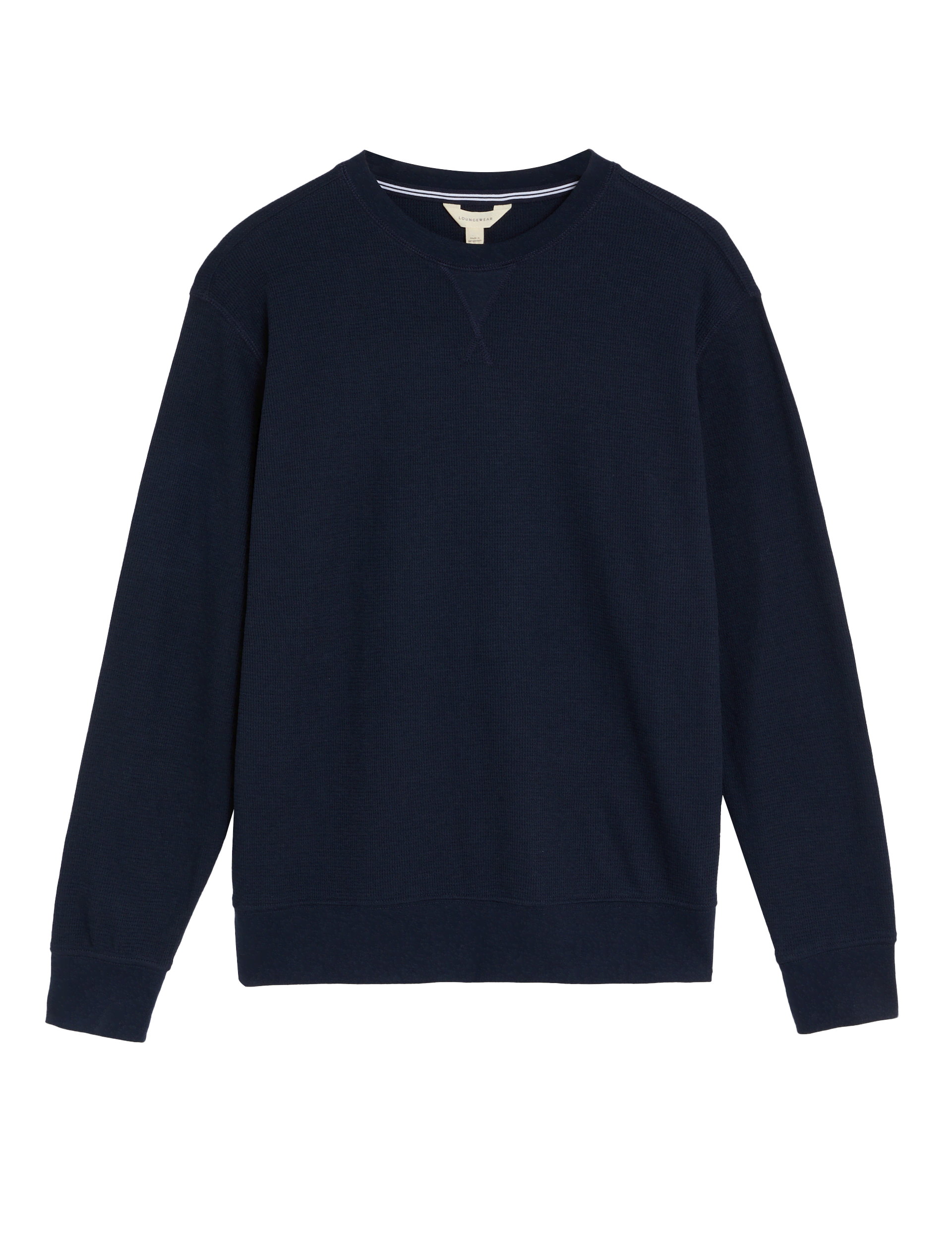 M&S Collection Men's Cotton Supersoft Waffle Loungewear Sweatshirt - XL - Dark Navy, Dark Navy