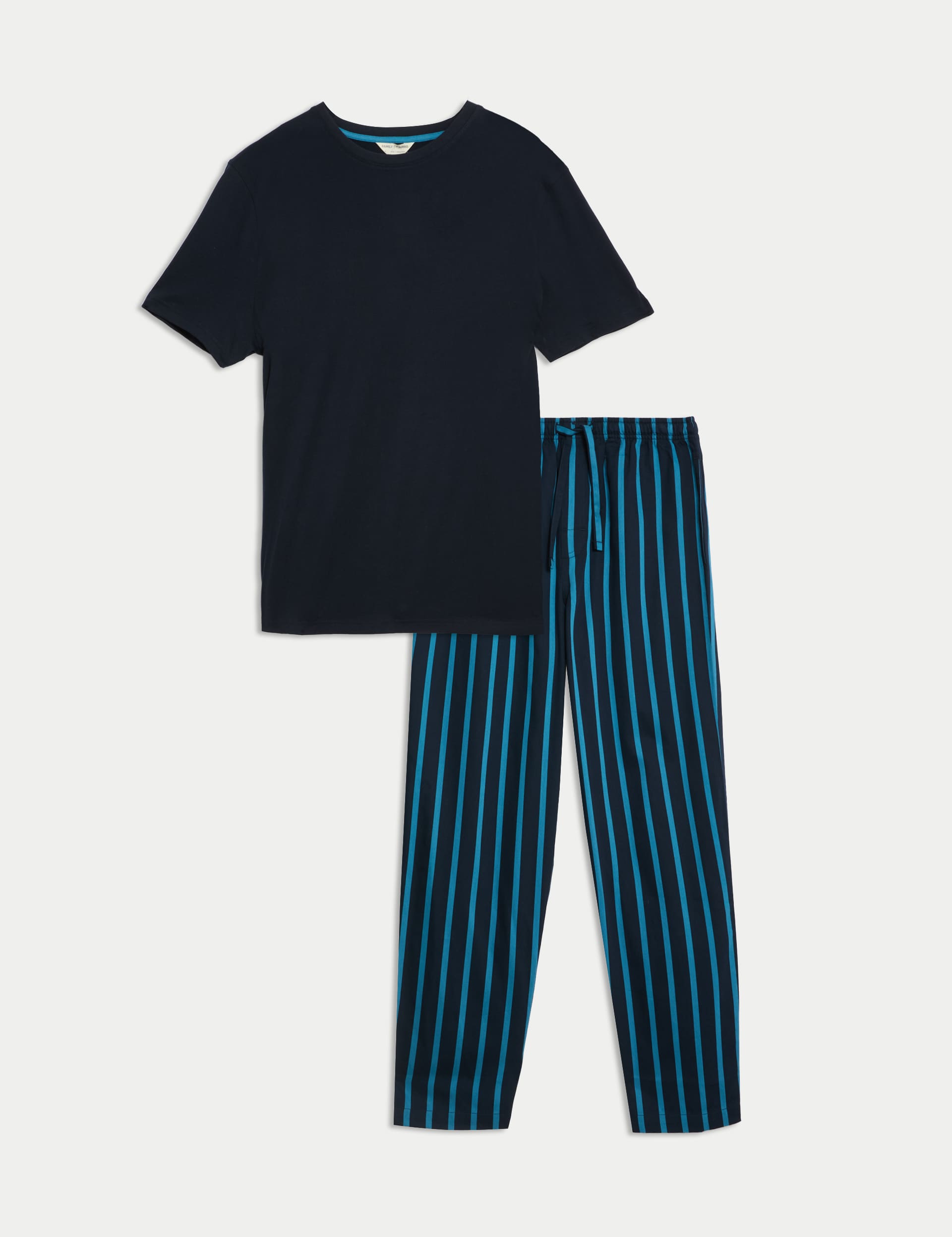 M&S Men's Pure Cotton Pyjama Set - L - Navy Mix, Navy Mix