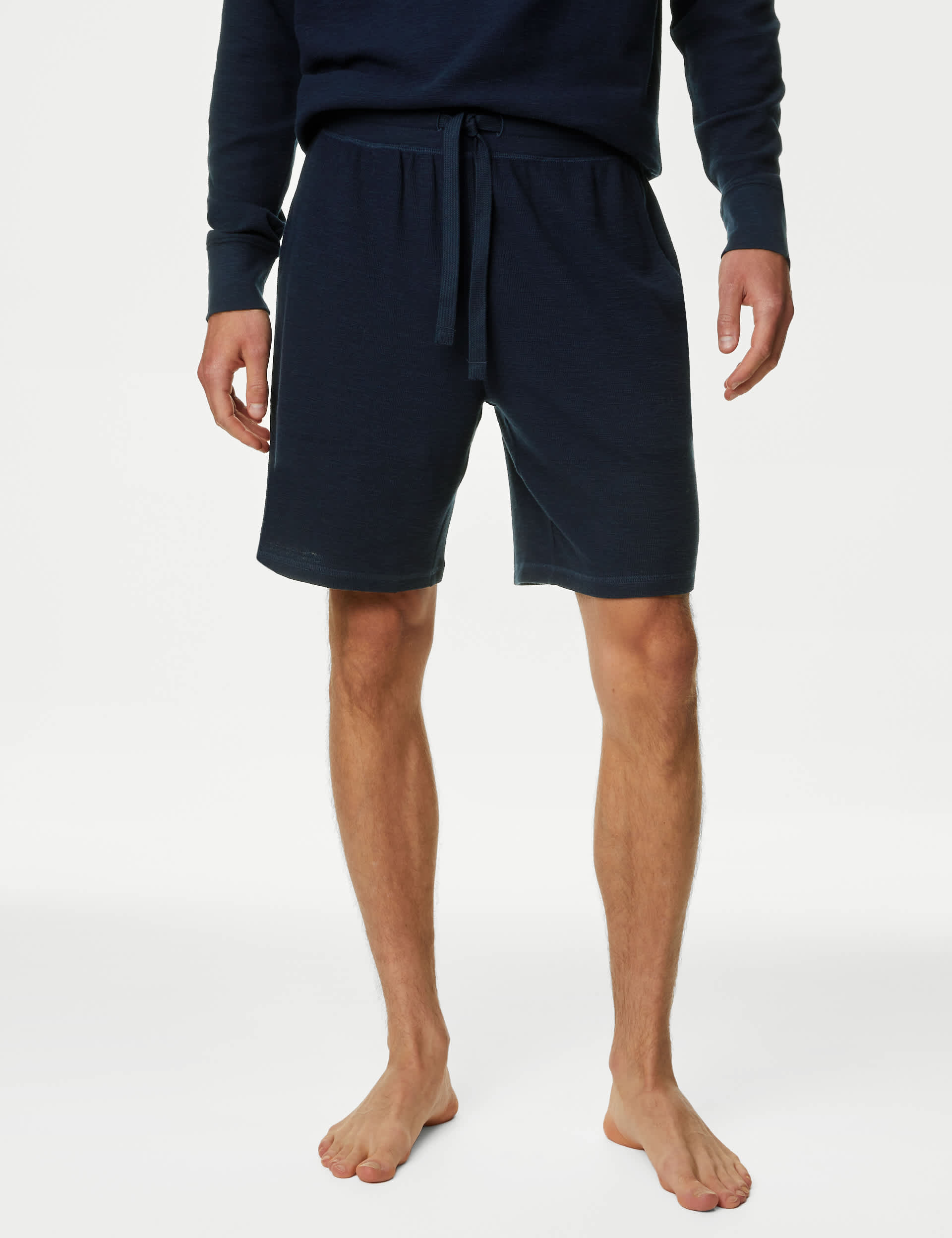 M&S Men's Pure Cotton Waffle Loungewear Shorts - M - Navy, Grey Marl,Navy