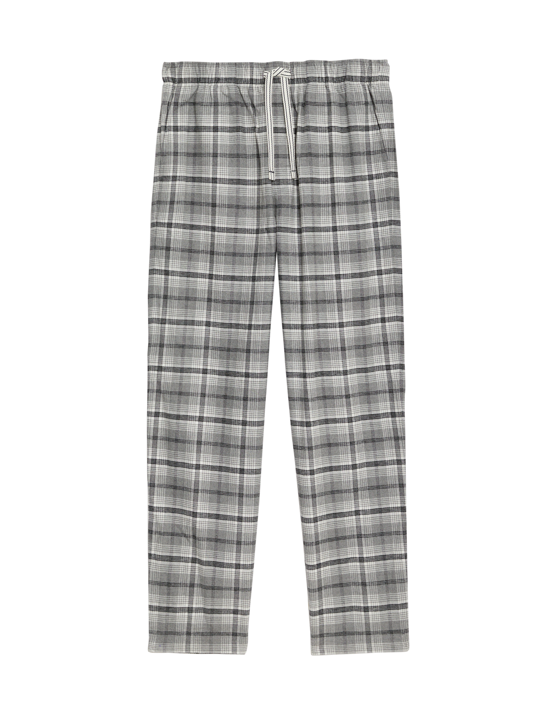 M&S Collection Men's Pure Cotton Checked Loungewear Bottoms - XL - Grey Mix, Grey Mix