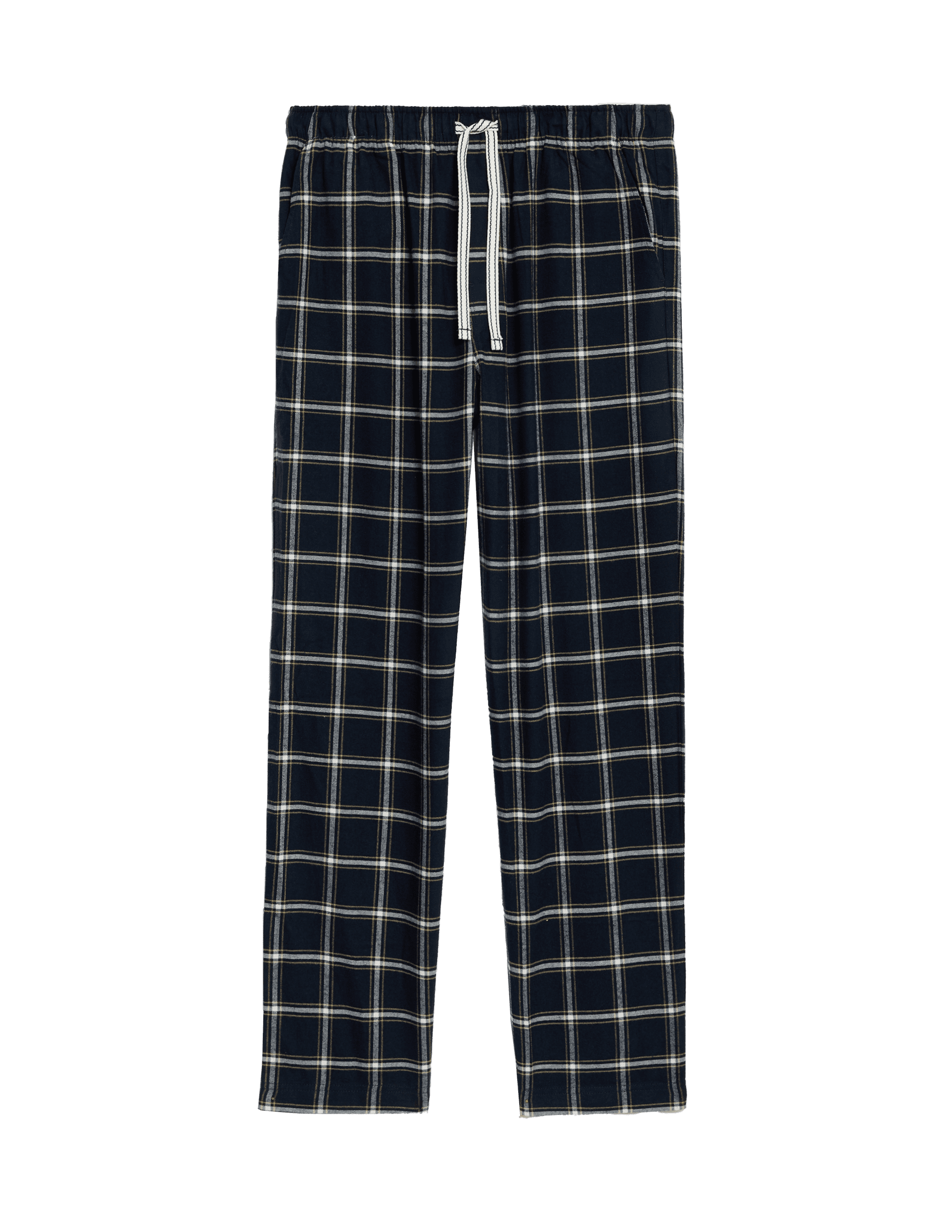 M&S Collection Men's Pure Cotton Checked Loungewear Bottoms - XL - Navy Mix, Navy Mix