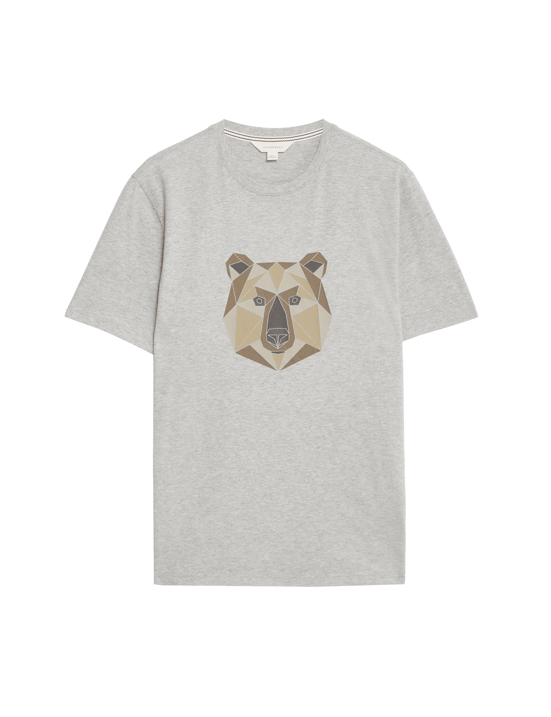 M&S Collection Men's Pure Cotton Bear Graphic T-shirt - M - Grey Mix, Grey Mix