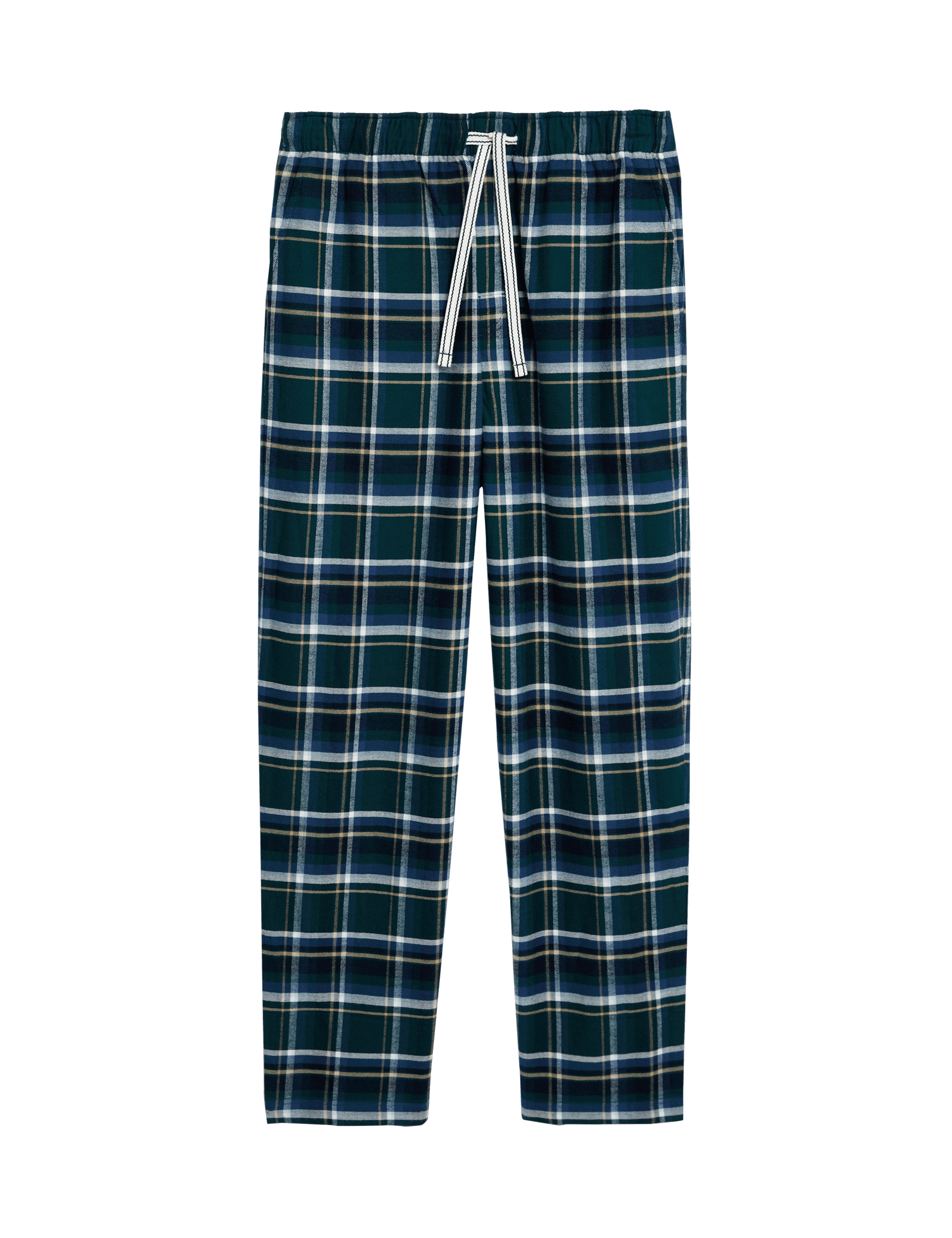 M&S Collection Men's Pure Cotton Checked Loungewear Bottoms - XL - Green Mix, Green Mix