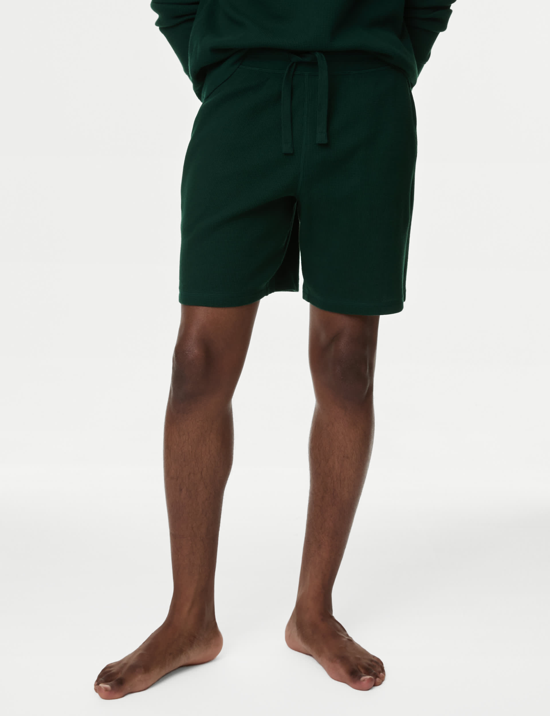 M&S Collection Men's Pure Cotton Waffle Loungewear Shorts - Bottle Green, Light Denim,Bottle Green,N