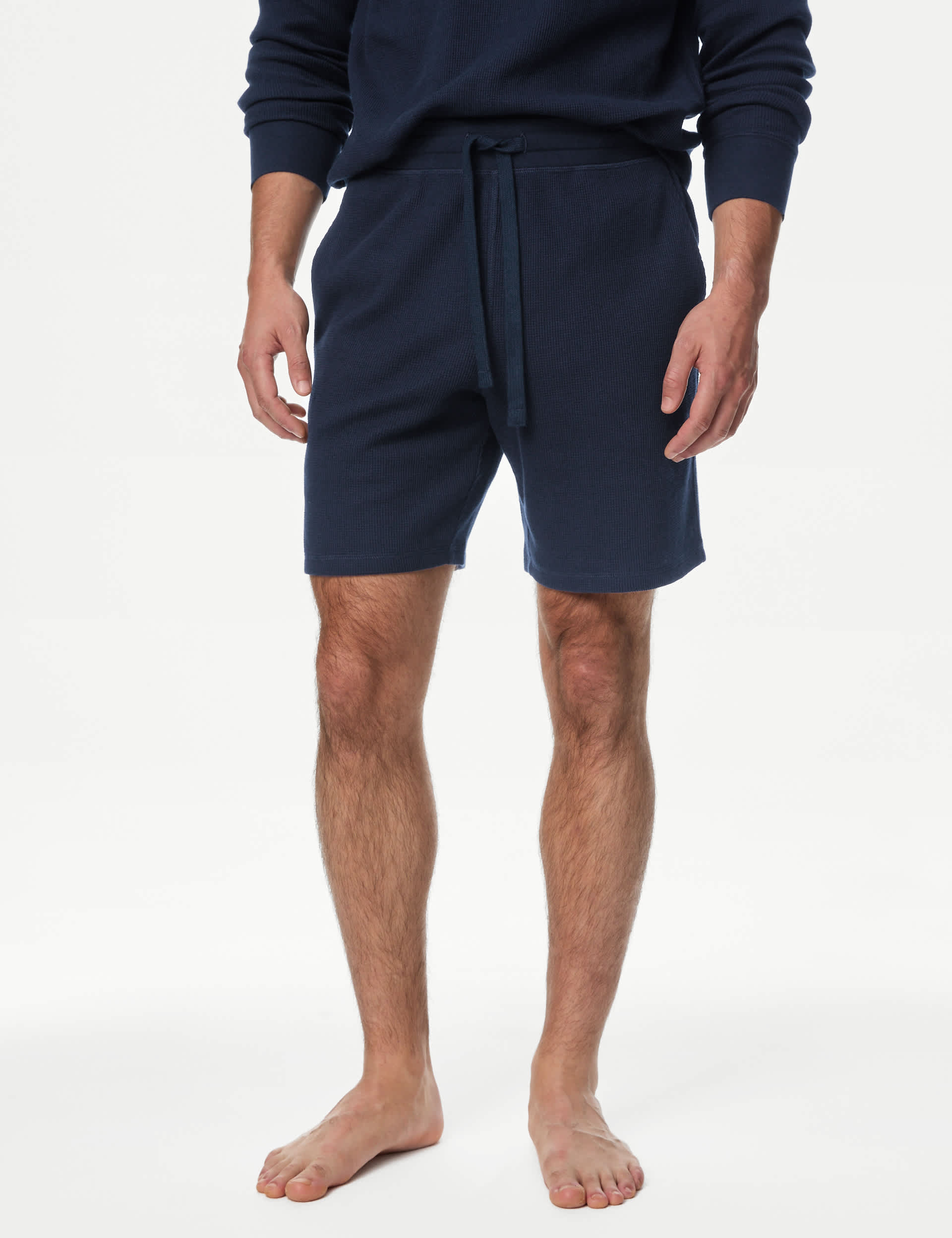 M&S Men's Pure Cotton Waffle Loungewear Shorts - M - Navy, Navy,Light Denim,Bottle Green