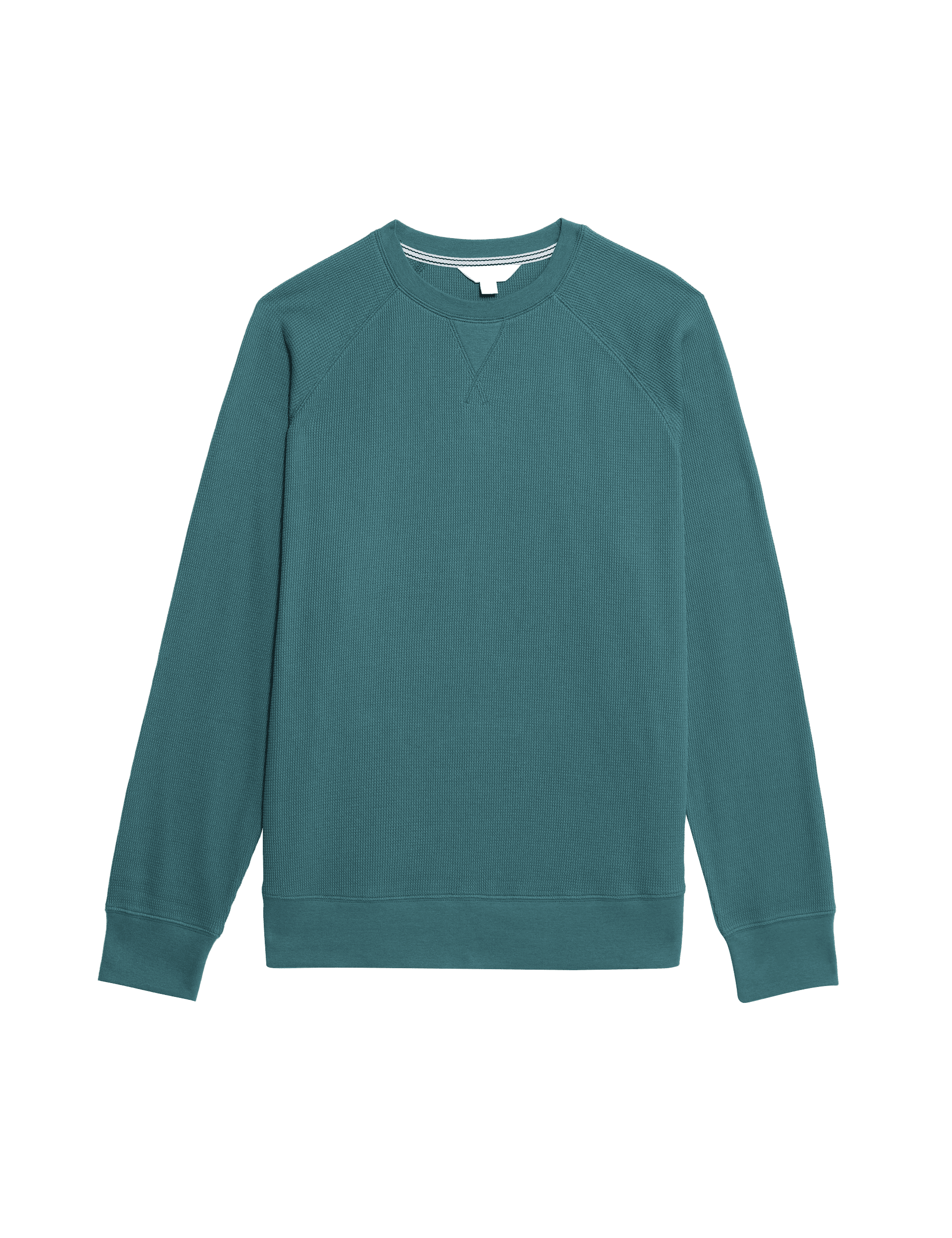 M&S Collection Men's Pure Cotton Waffle Loungewear Sweatshirt - M - Teal Green, Teal Green,Navy