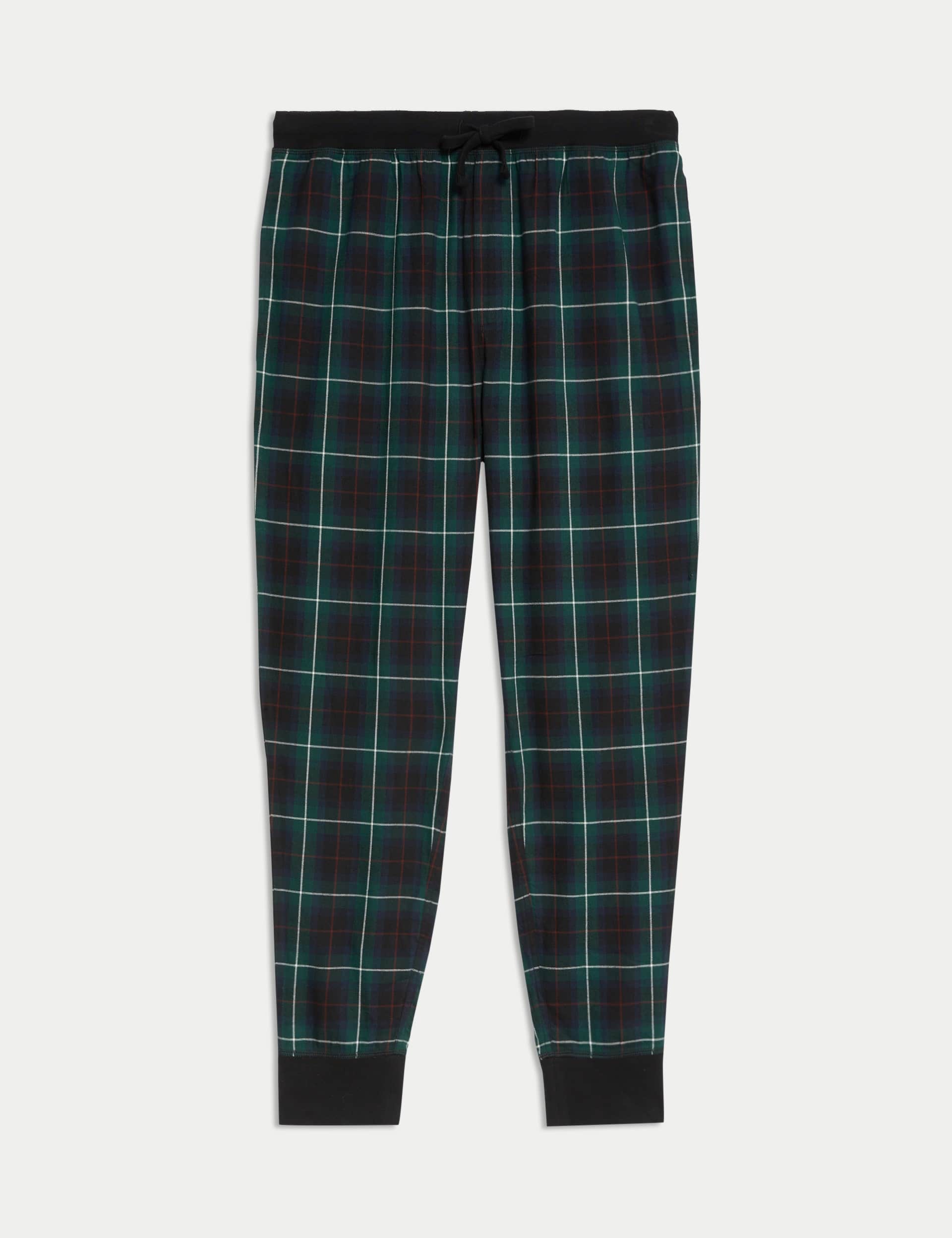 M&S Men's Cotton Rich Brushed Checked Jogger Bottoms
