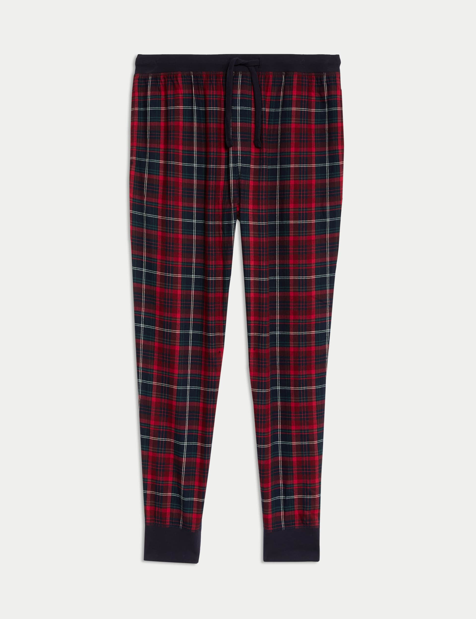 M&S Men's Brushed Cotton Rich Checked Jogger Bottoms