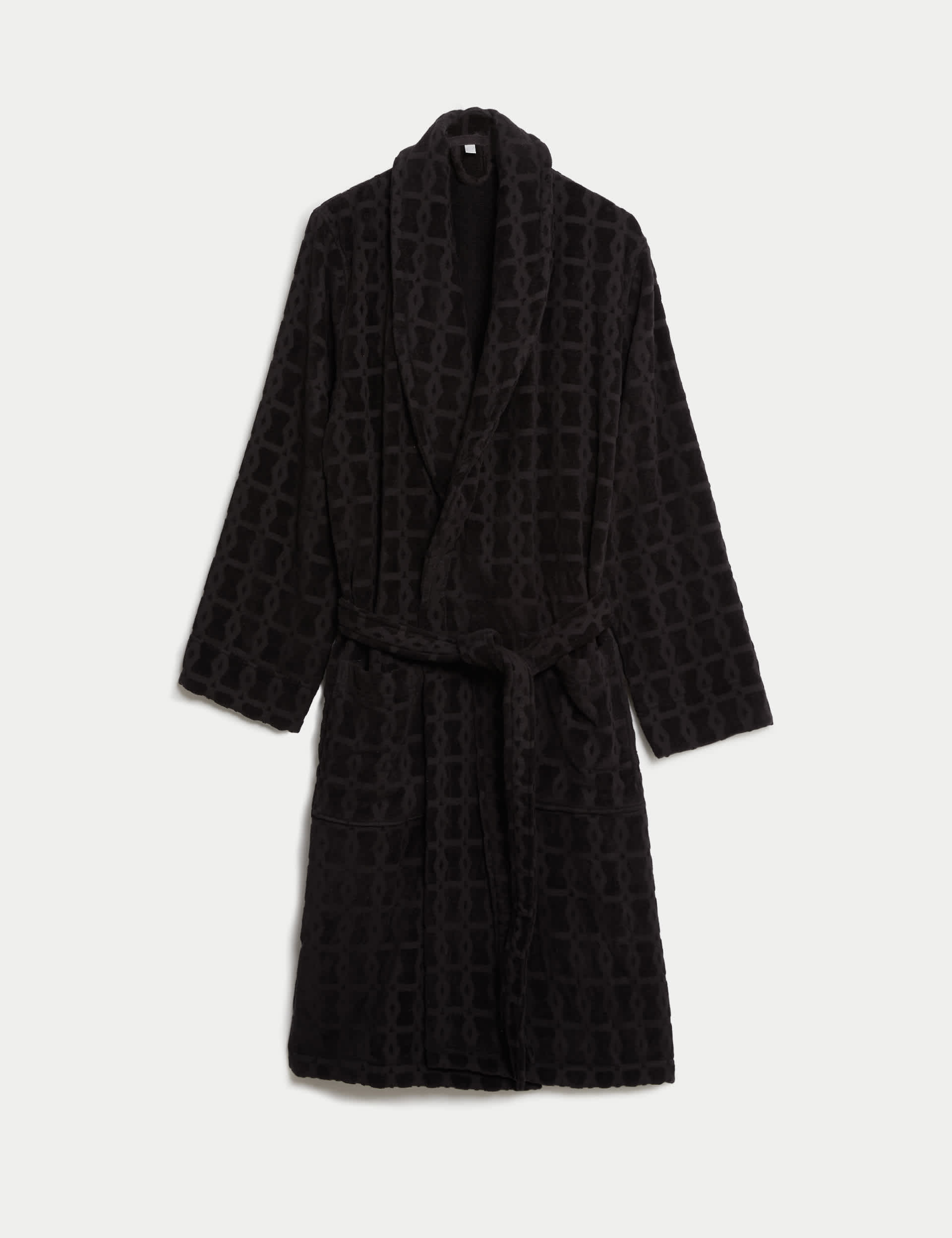 Jaeger Men's Pure Cotton Velour Dressing Gown - M - Black Mix, Black Mix